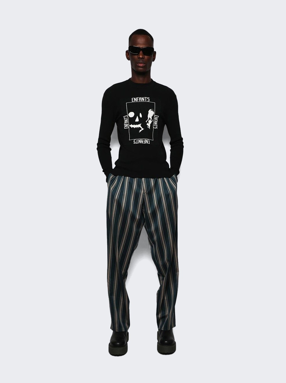 Halloween Knit Thermal Long-sleeve T-shirt Navy And White - 2