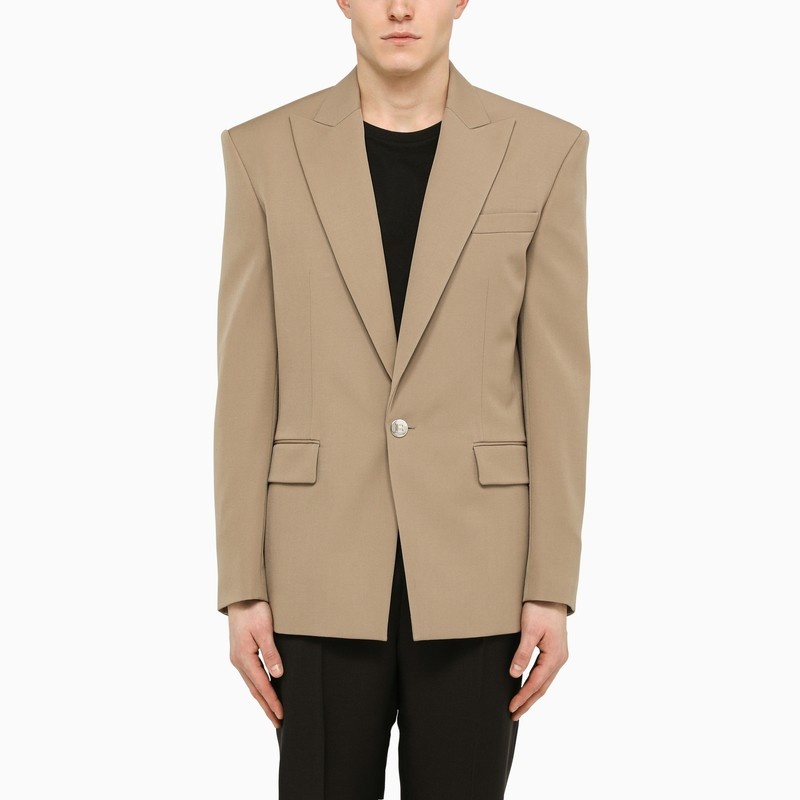 Single-breasted sand wool jacket - 1