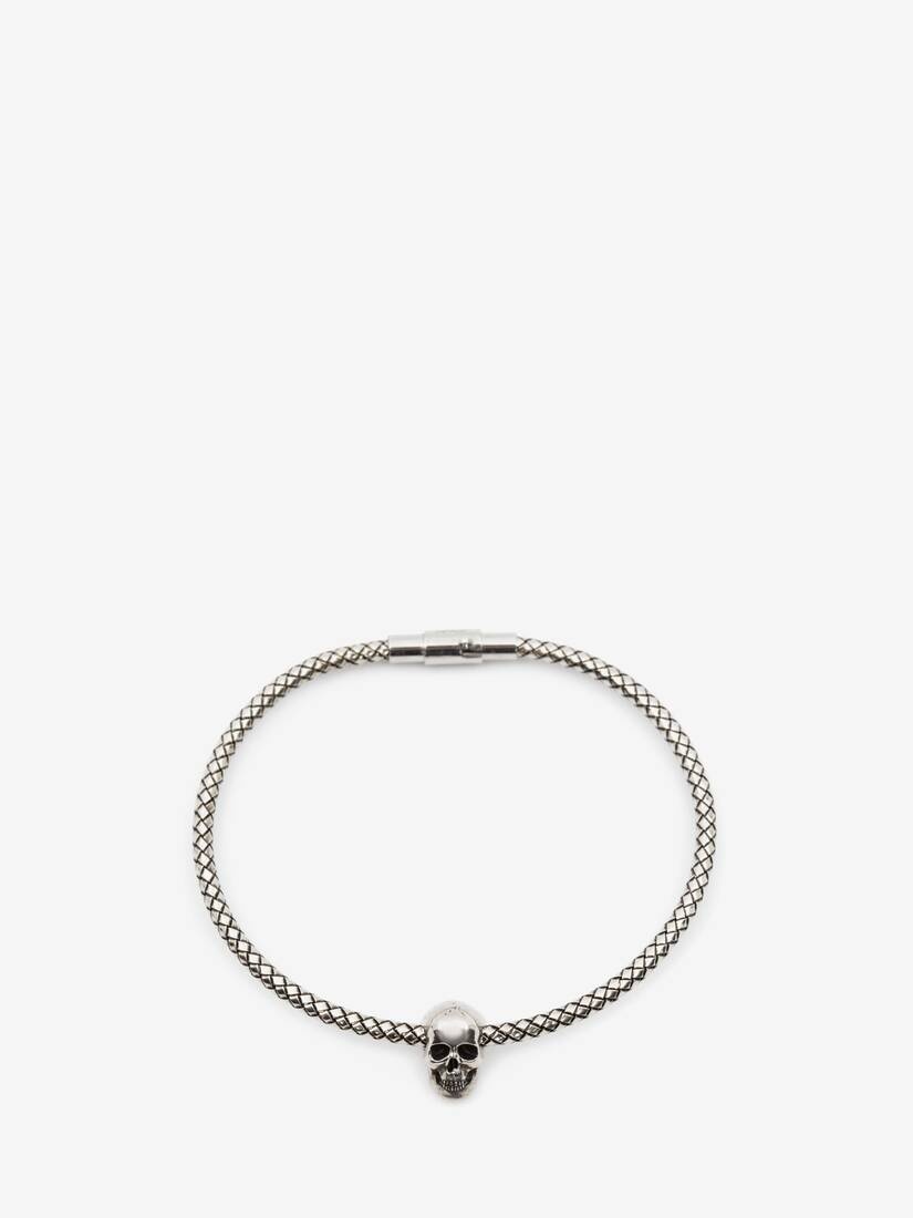 Metal Cord Skull Bracelet in Antique Silver - 1