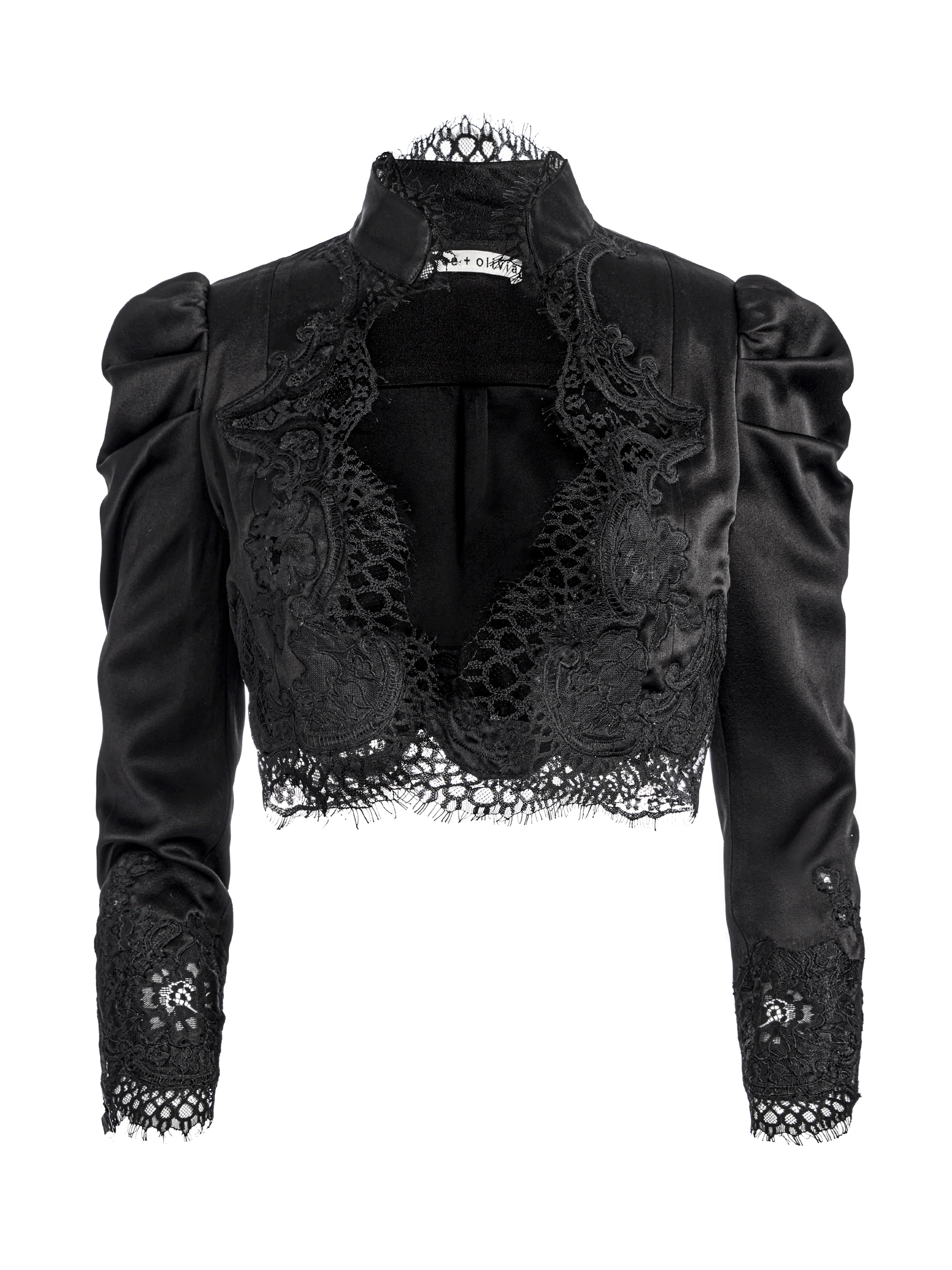 THOMASINA PUFF SLEEVE LACE CROPPED JACKET - 1