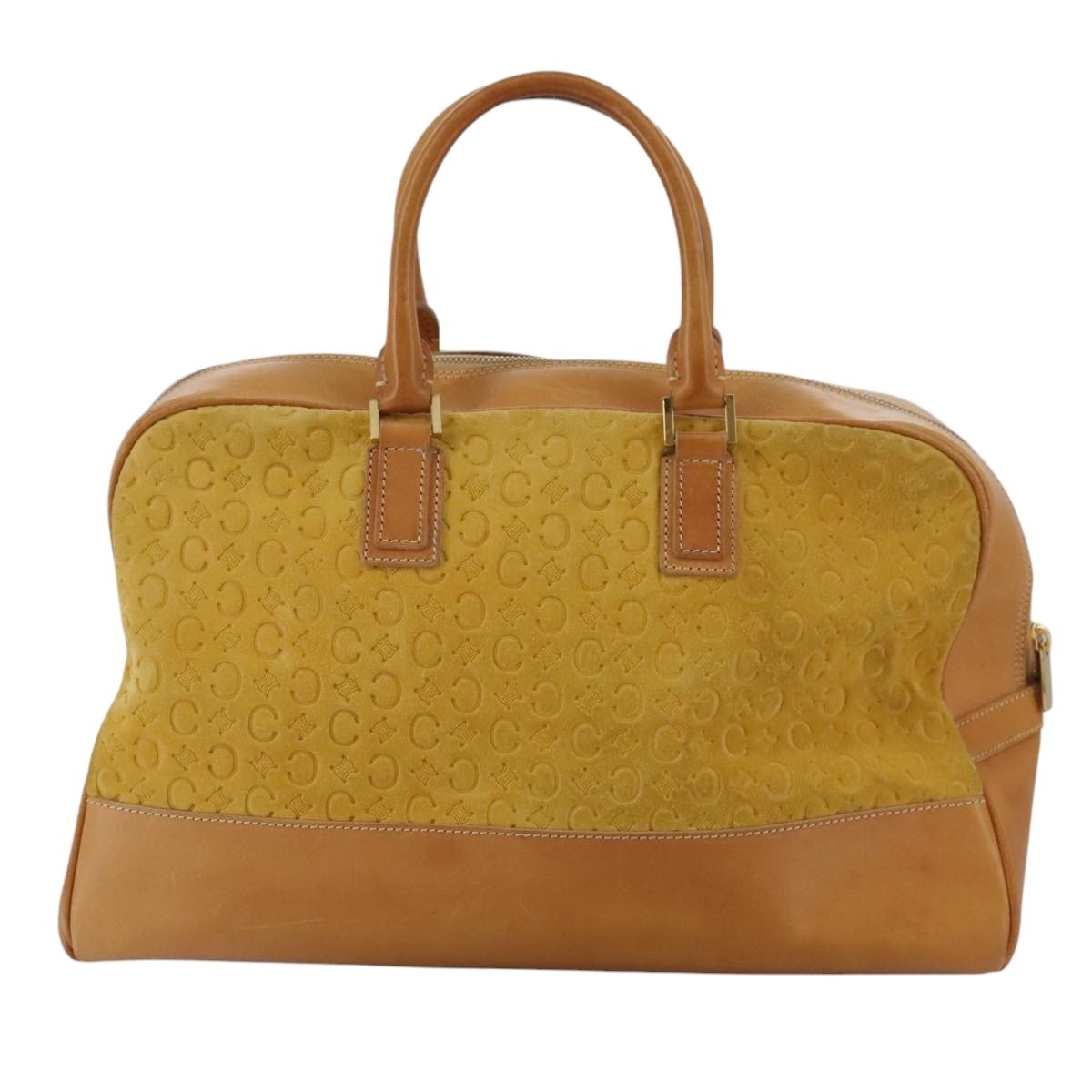 CELINE CELINE C Macadam Canvas Hand Bag Suede Leather Yellow Gold 