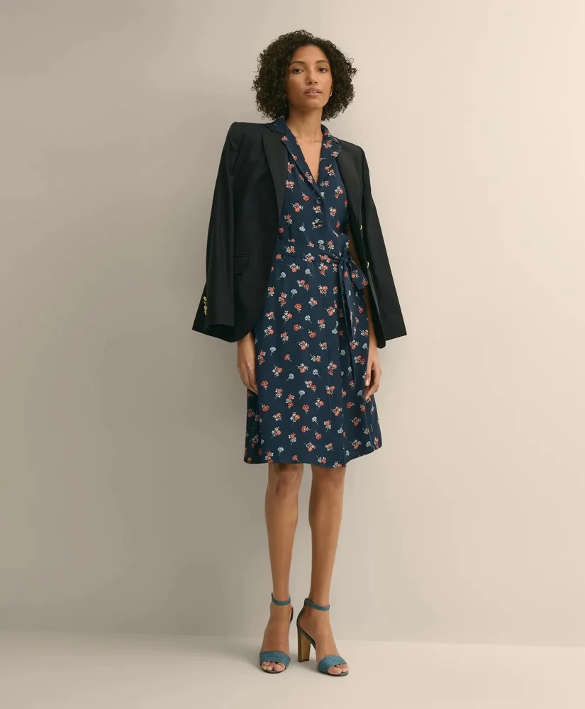 Viscose Floral Short-Sleeve Belted Shirt Dress - 1