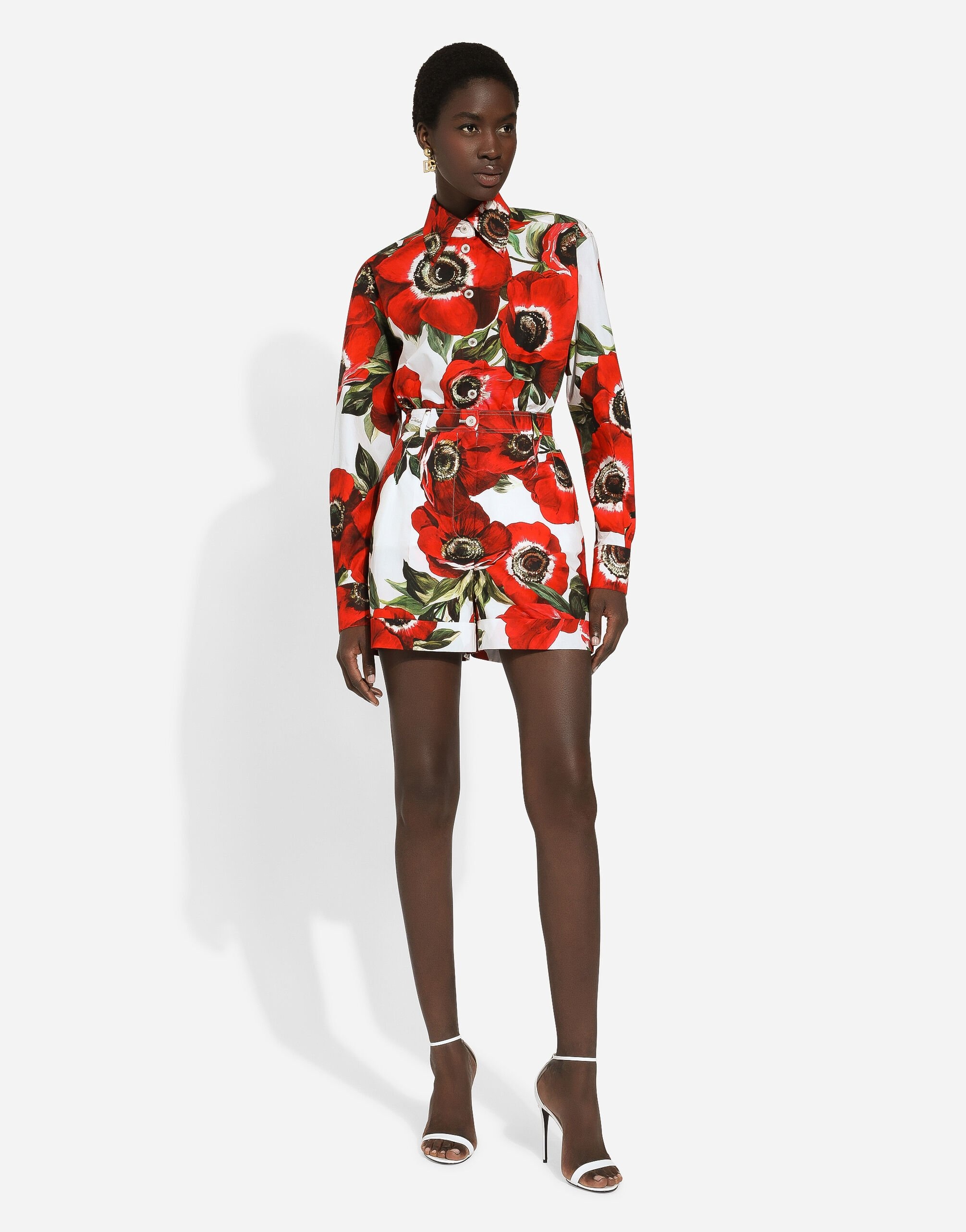 Poplin shorts with anemone print - 2