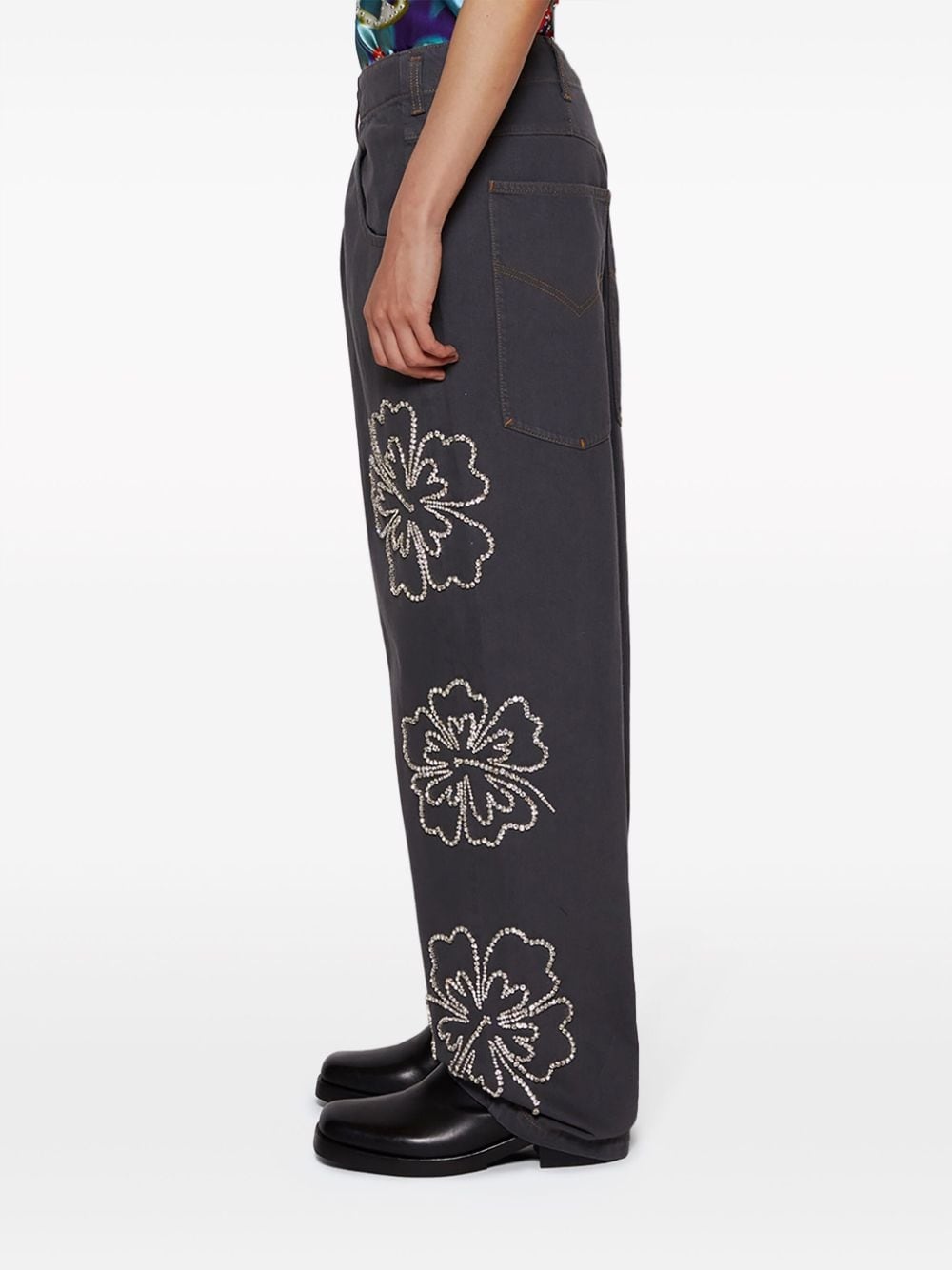 Hibiscus embroidered jeans - 4