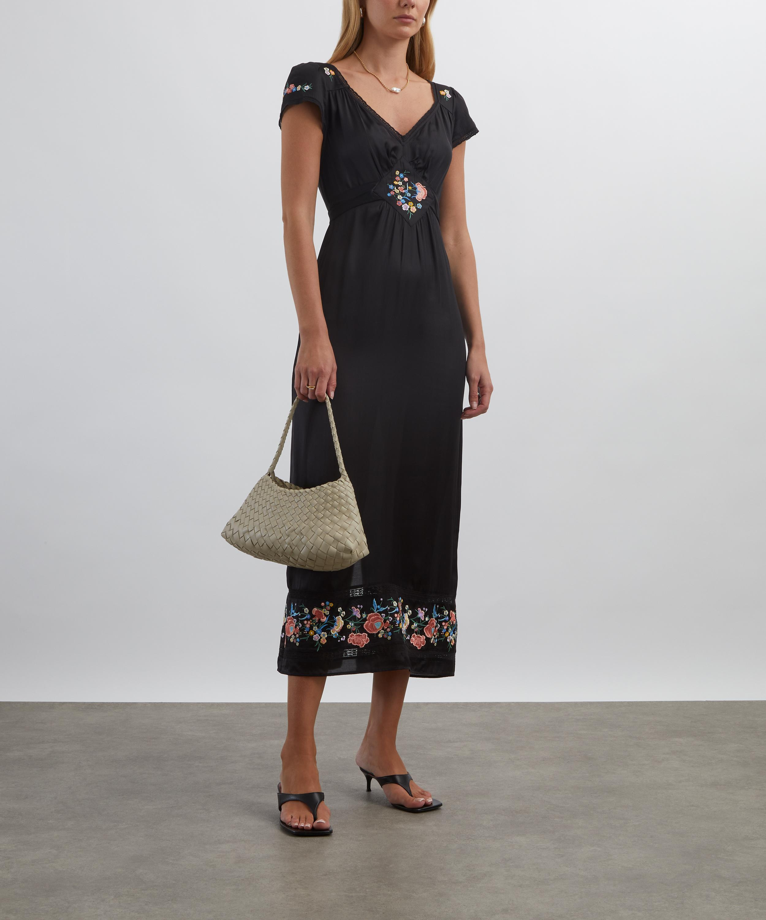 Carey Orchard Embroidery Black Midi Dress - 2