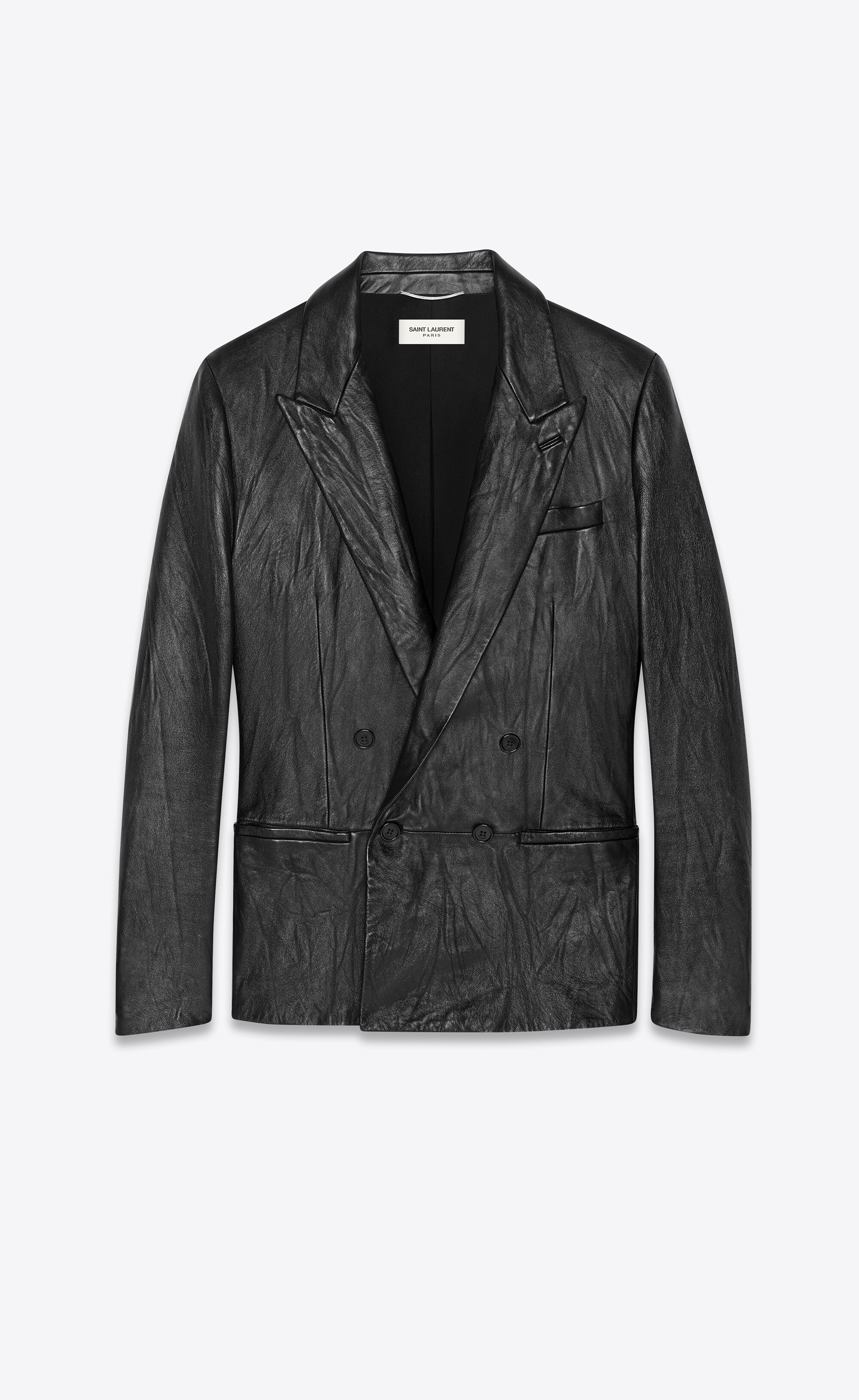 double-breasted jacket in vintage crinkled leather - 1