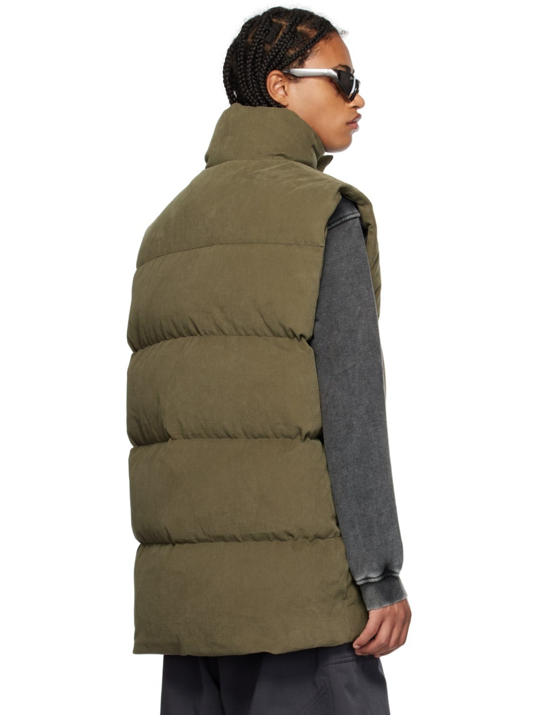 Khaki Quilted Down Vest - 3