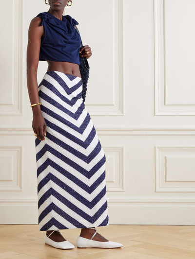 STAUD St. Tropez sequin- and bead-embellished striped mesh maxi skirt outlook