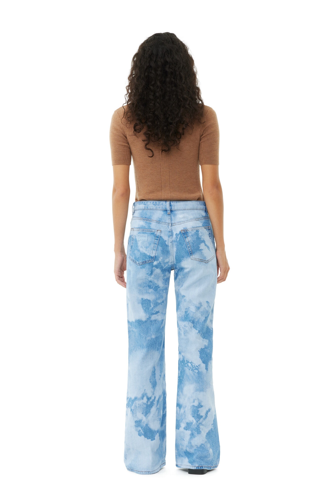 BLUE BLEACH DENIM FLARED JEANS - 6