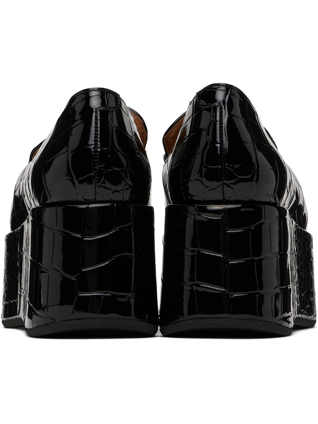 Black Patent Croco Butterfly Chain Platform Loafers - 2