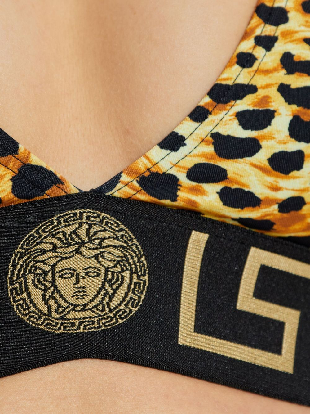 Greek-key leopard-print bikini top - 2