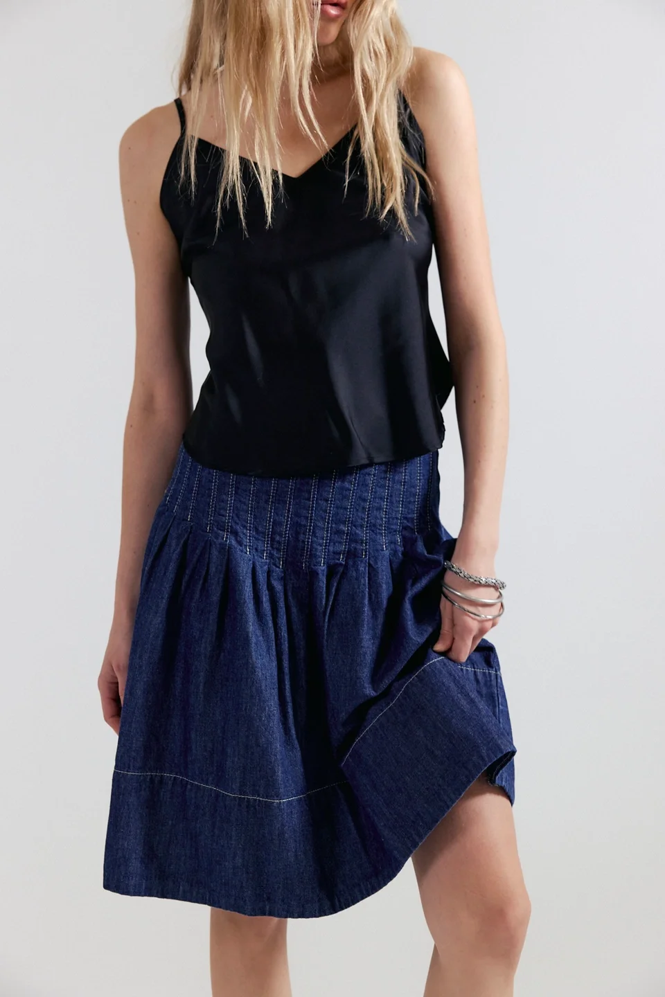 We The Free Peyton Pintuck Denim Midi Skirt - 1