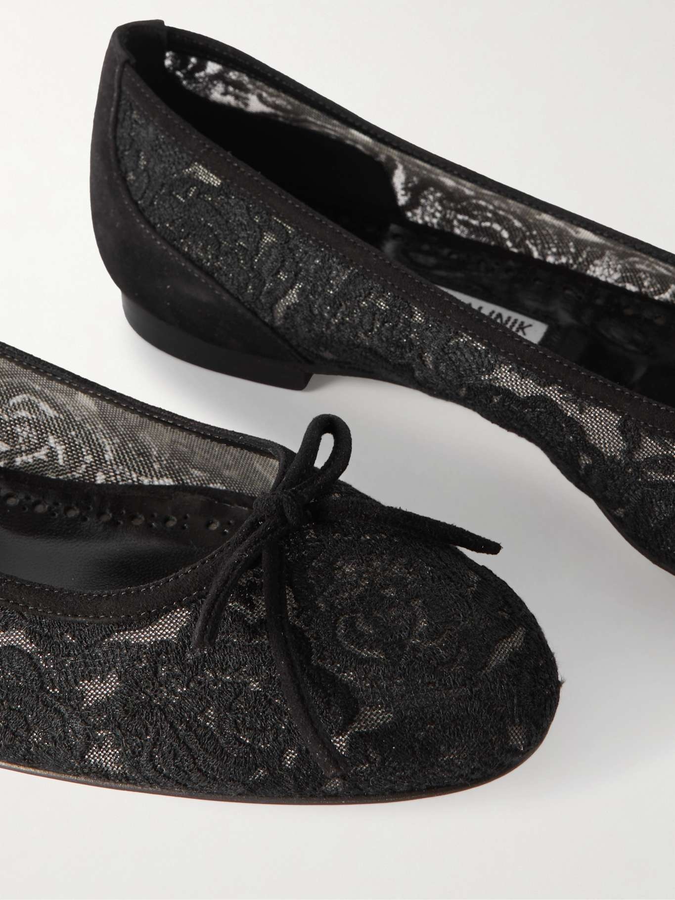 Verizzo bow-detailed suede-trimmed cotton-blend lace ballet flats - 4