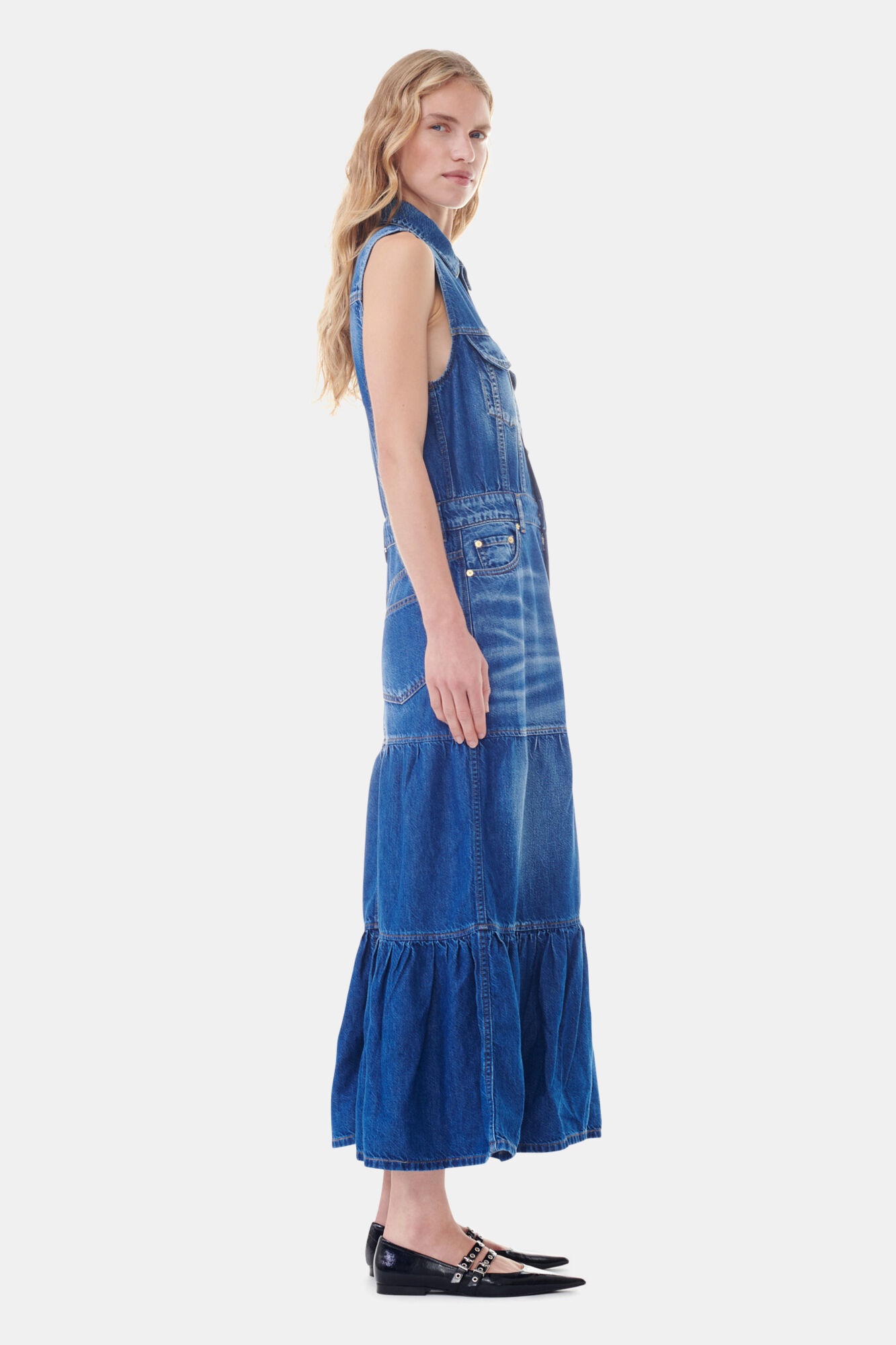 BLUE DENIM LONG DRESS - 4