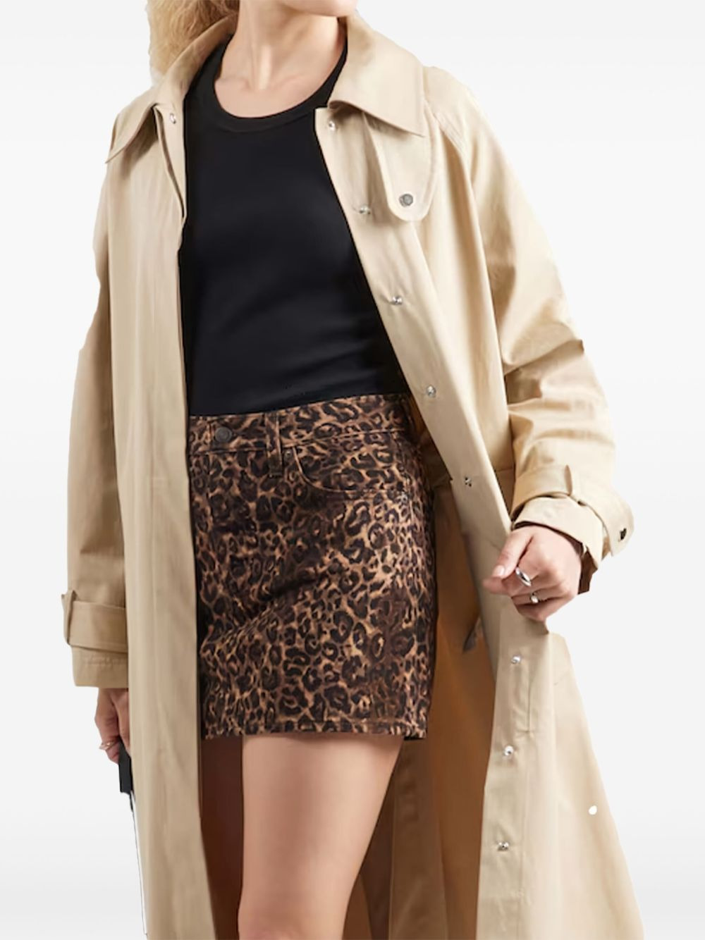 leopard-print denim skirt - 2