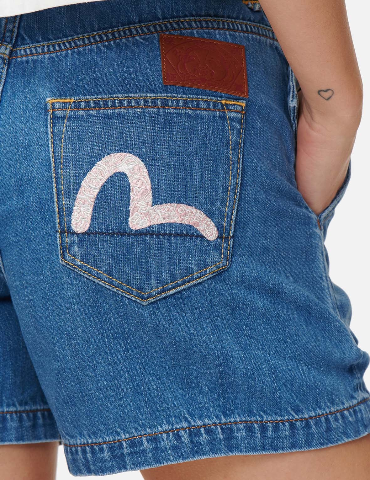 Pattern Seagull Embroidered Paper Bag Denim Shorts - 10