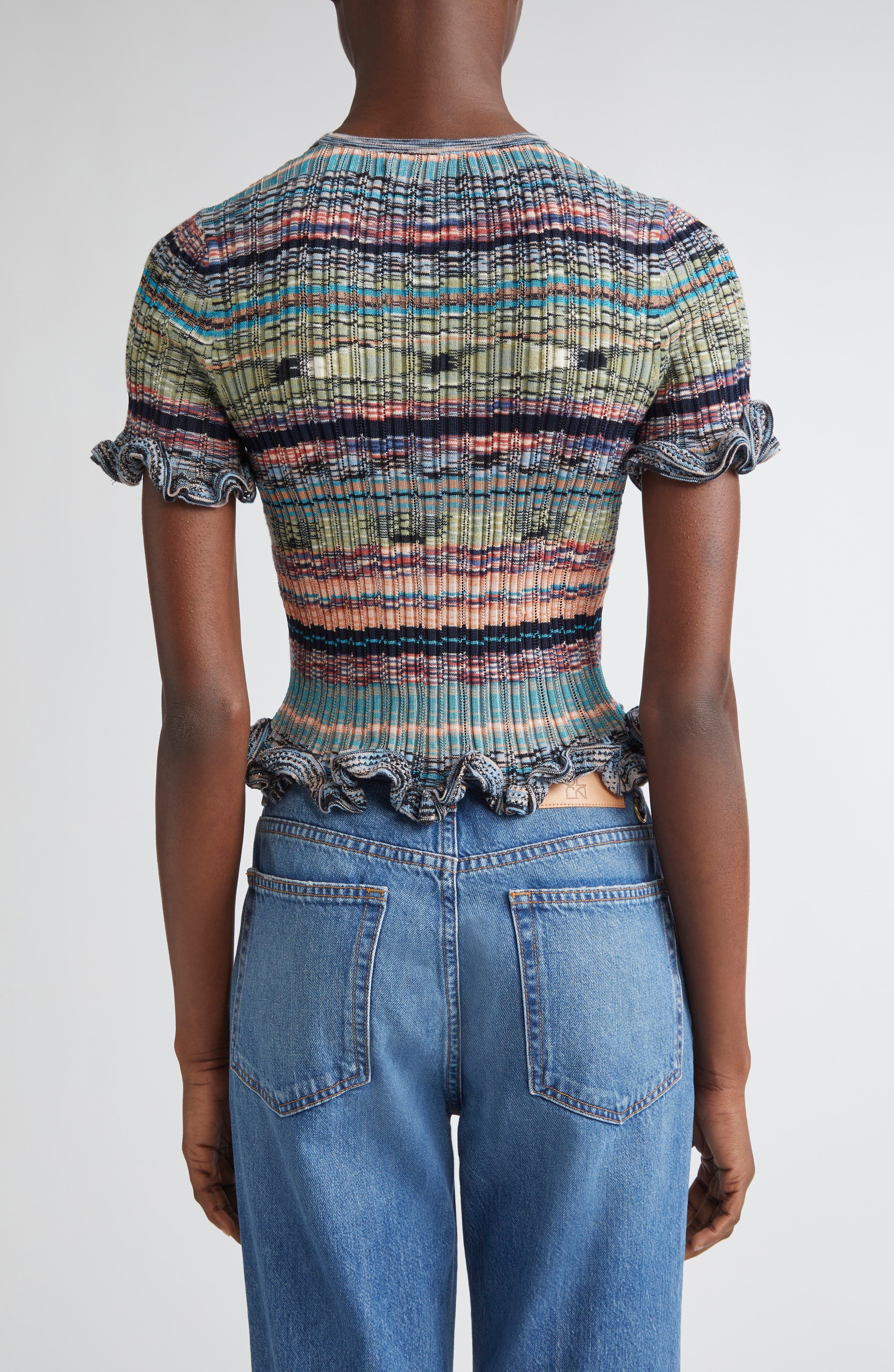 Ulla Johnson Miya Ruffle Space Dye Top in Azurite at Nordstrom - 2