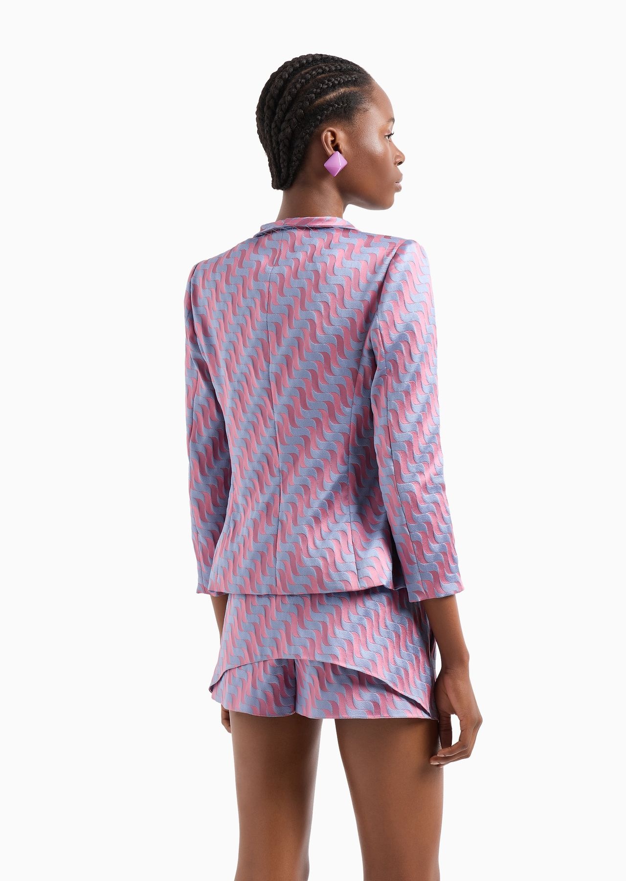 Two-tone wave-pattern jacquard elasticated-waist shorts - 3