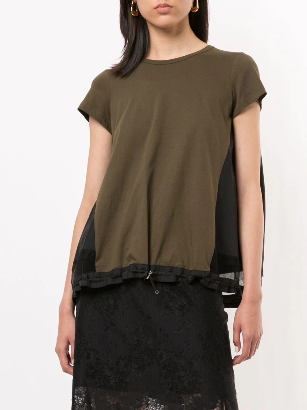 drawstring sheer hem top - 4