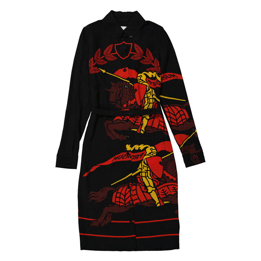 Burberry EKD Print Belted Silk Midi Shirt Dress - 1