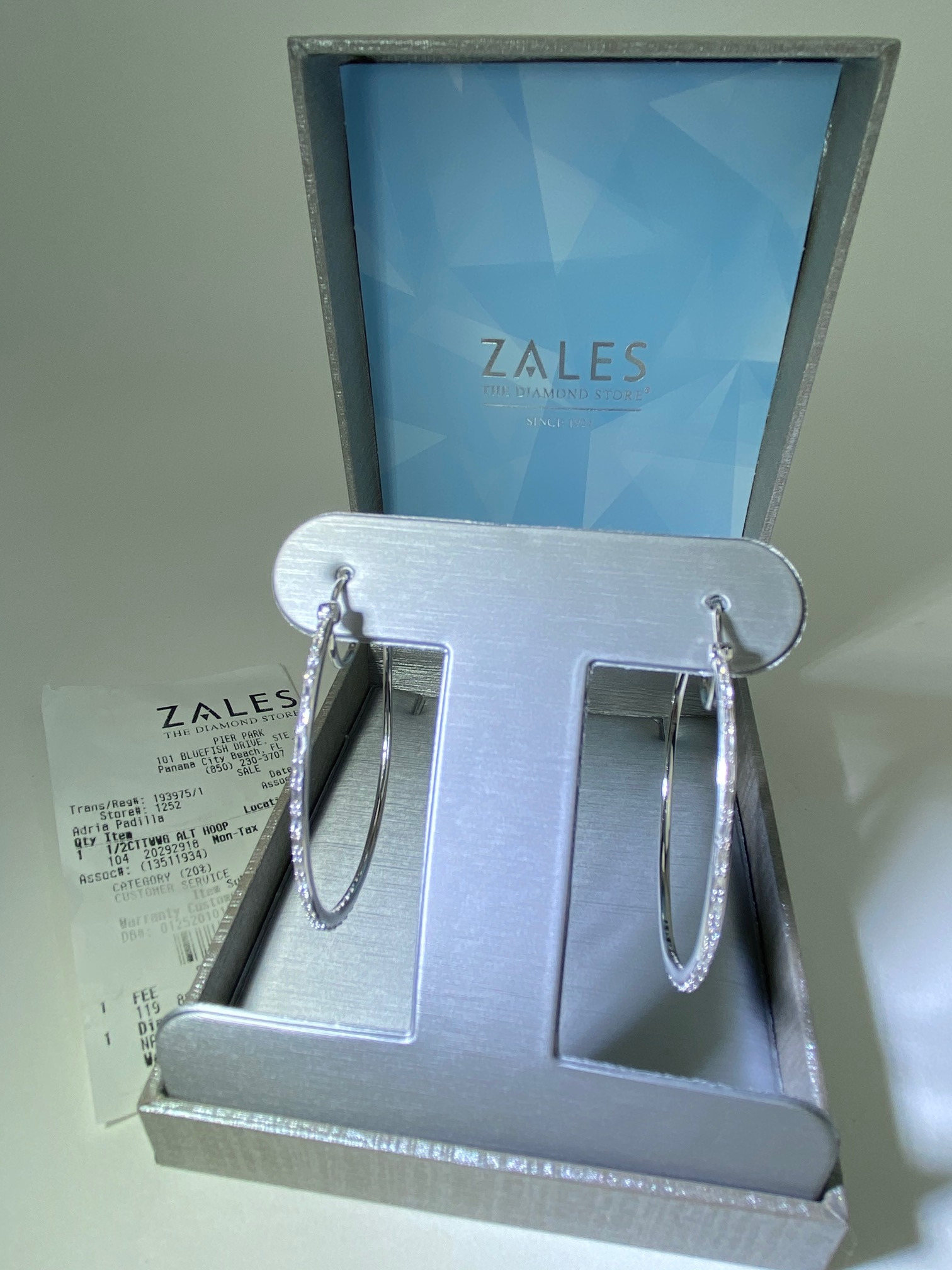 Zales - Zales 1/2 CT. T.W. Baguette and Round Diamond Alternating Hoop Earrings in 10K White Gold New - 3