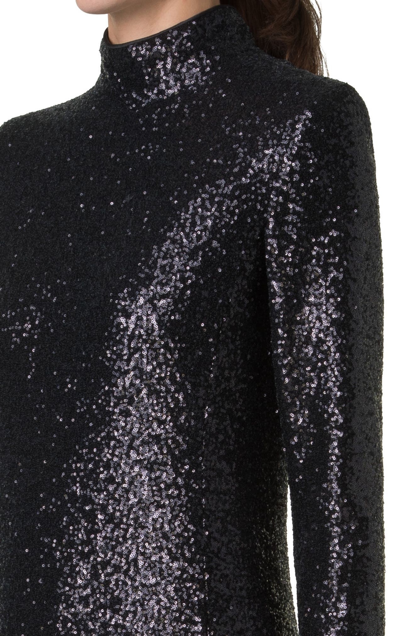 Akris Sequin Mock Neck Long Sleeve Gown in Black at Nordstrom - 4