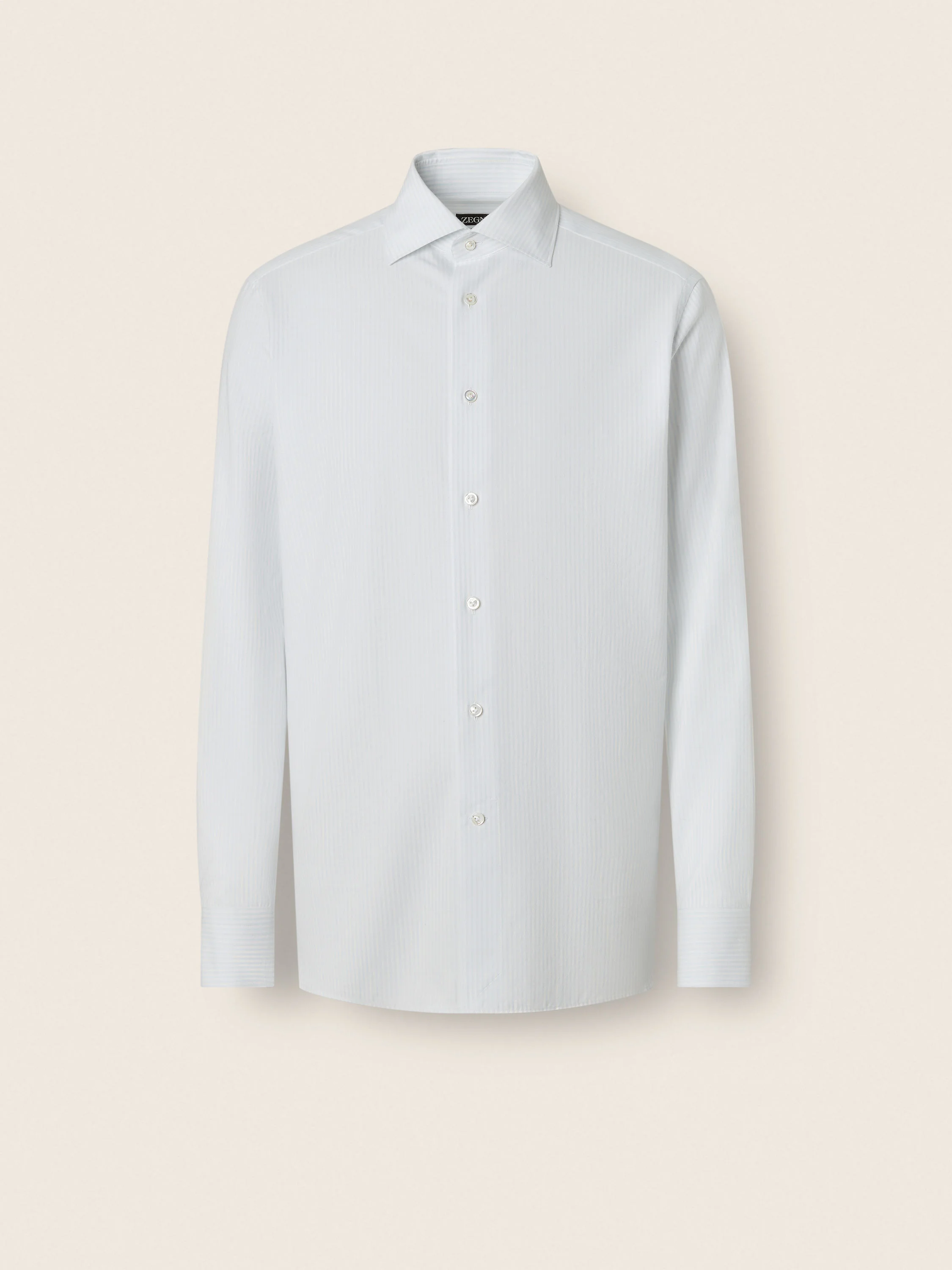 LIGHT BLUE AND WHITE STRIPED COTTON AND CASHMERE SHIRT - 1