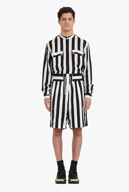 Black and white striped cuprammonium shorts - 4