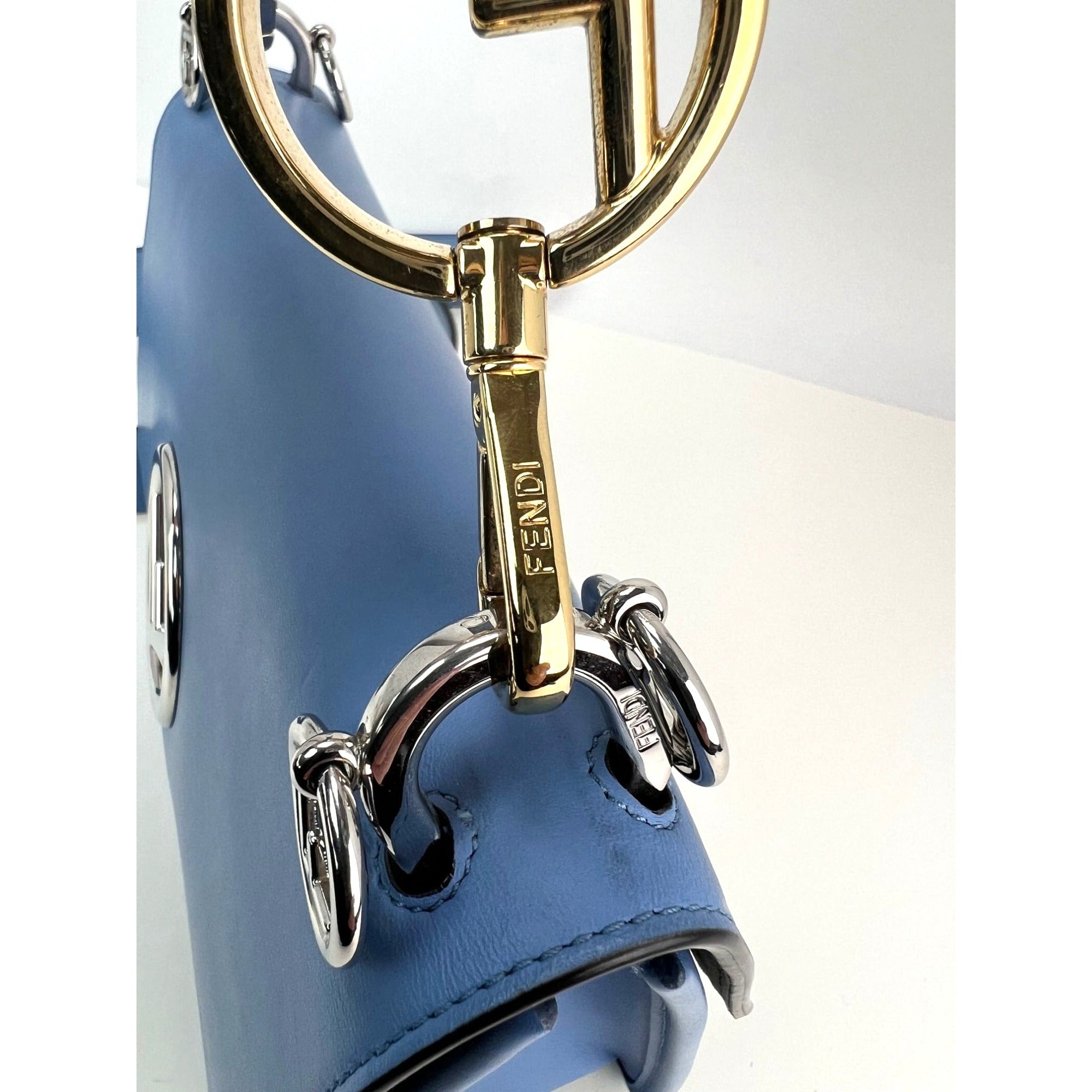 Fendi F Kan 1 Medium Blue Leather Shoulder Hand Bag - 13