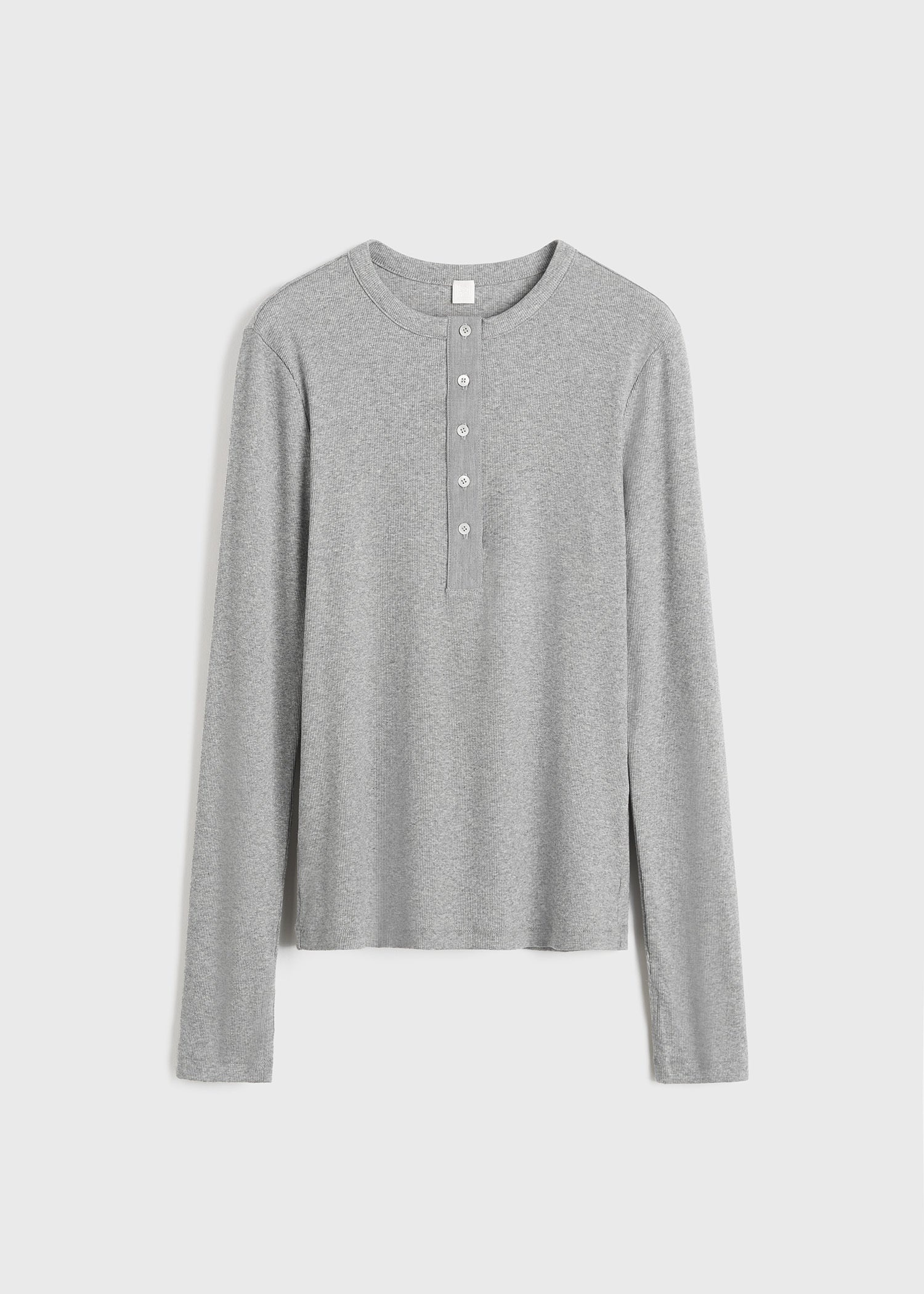 Classic rib henley top grey melange - 1