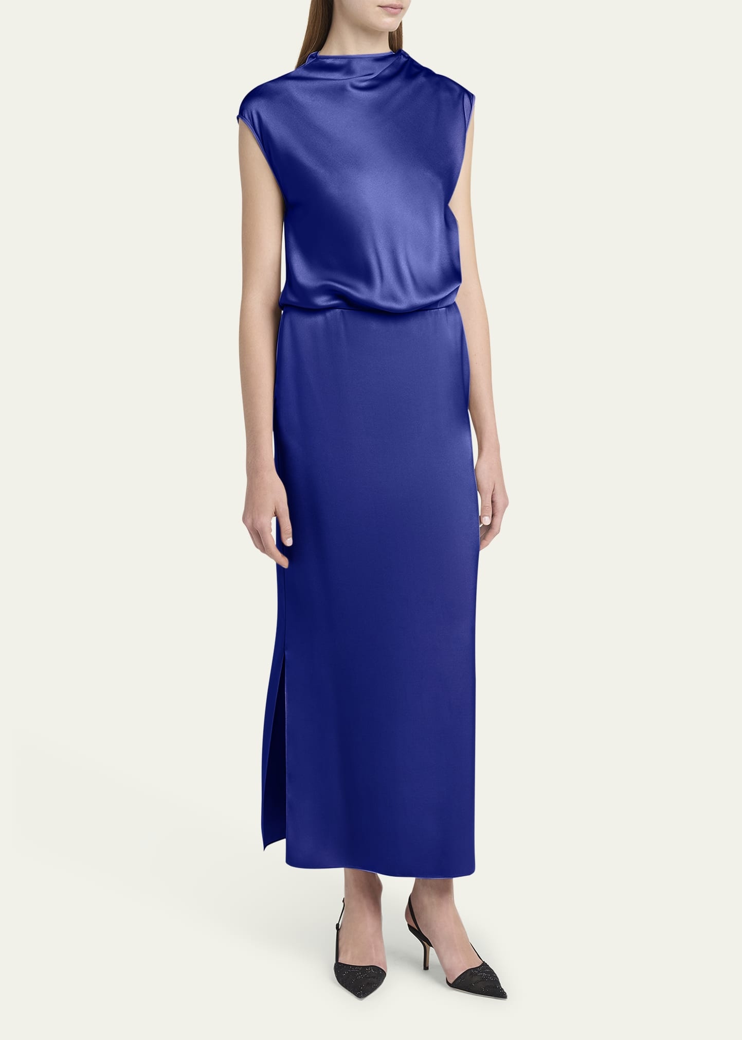 High-Neck Double Silk Satin Gown - 4