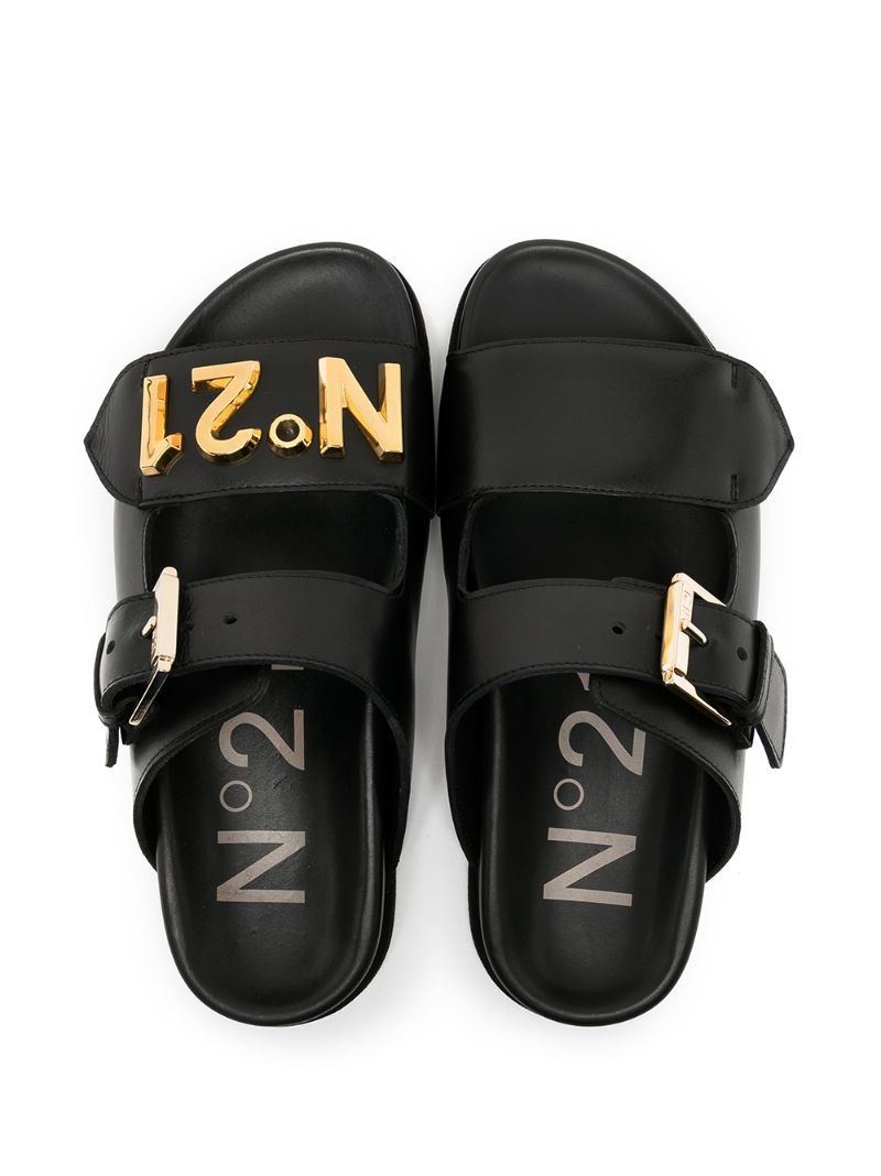buckled leather slides - 5