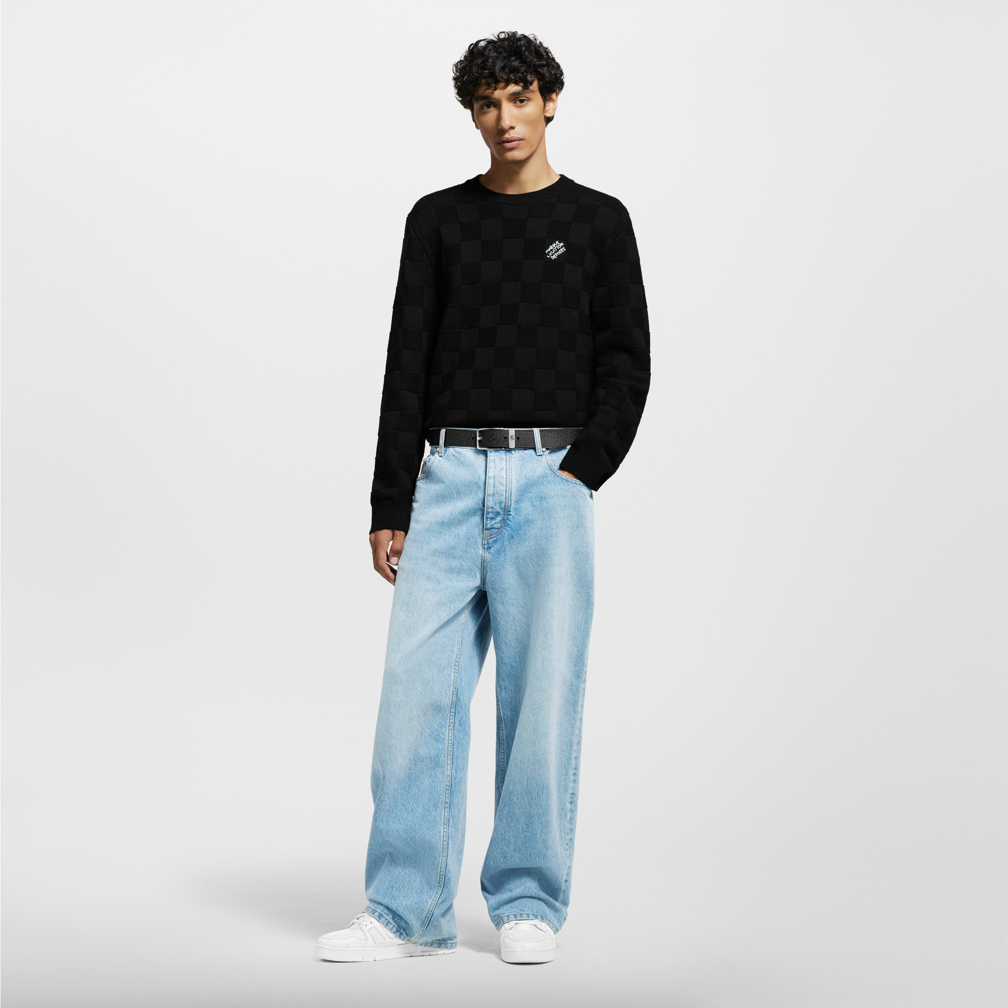 Embellished Wool Damier Pullover - 3