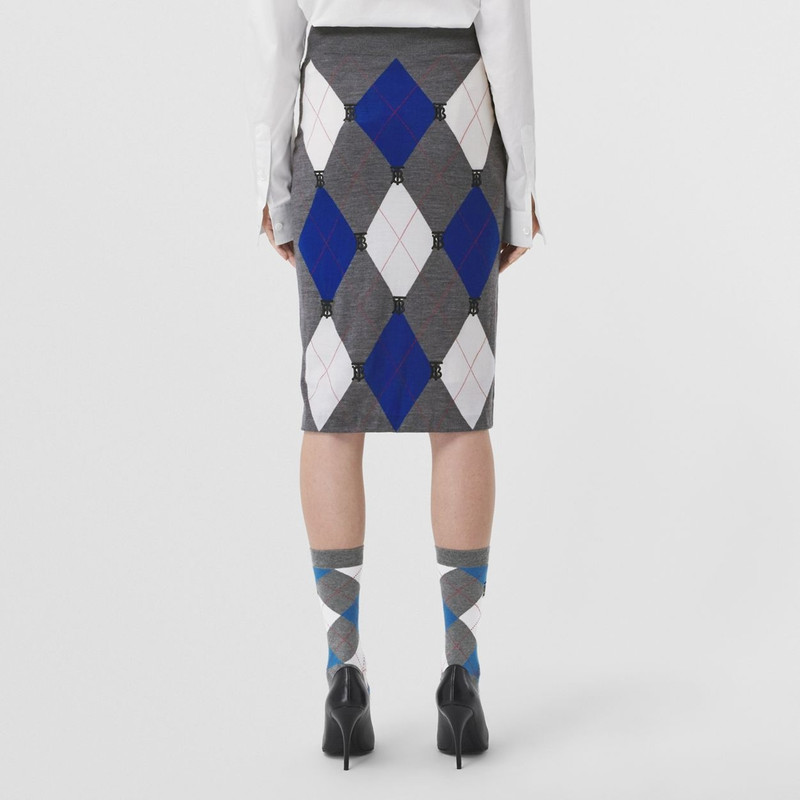 Monogram Motif Argyle Intarsia Wool Skirt 4