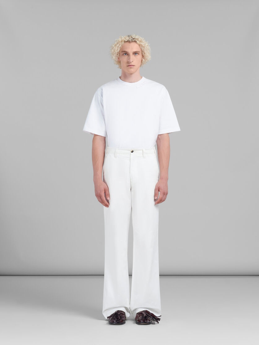 WHITE BIO GABARDINE FLARED TROUSERS - 2