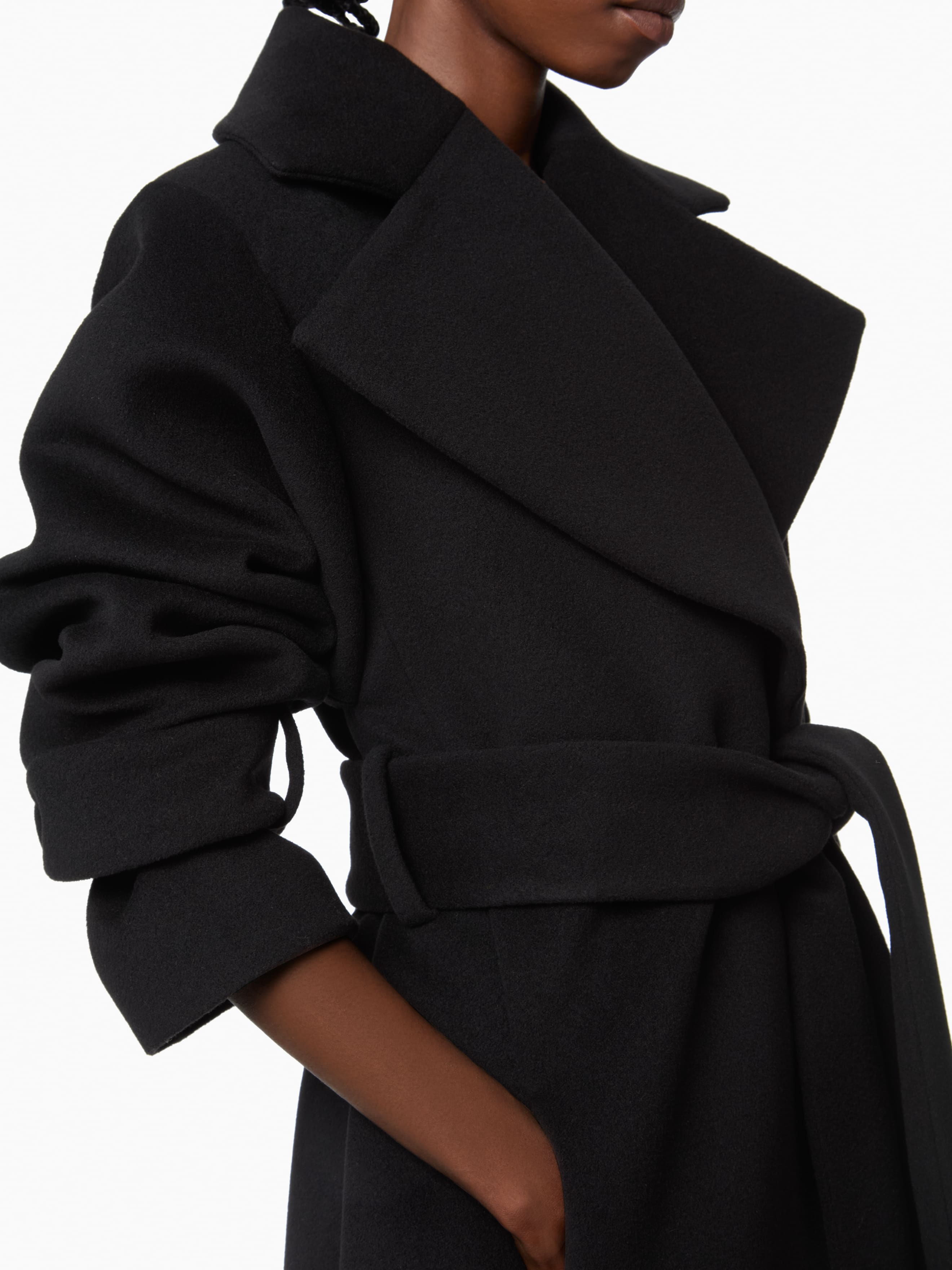 Black Long Wool Robe Coat - 6