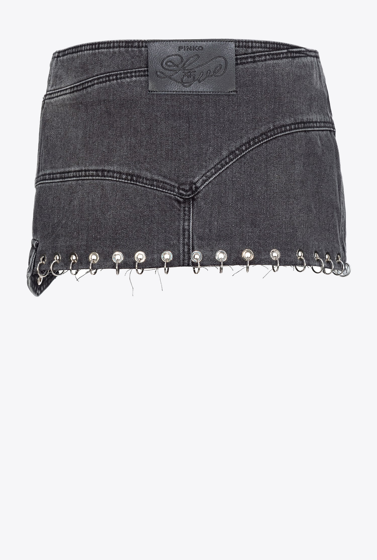 BLACK DENIM MINI SKIRT WITH PIERCING - 5