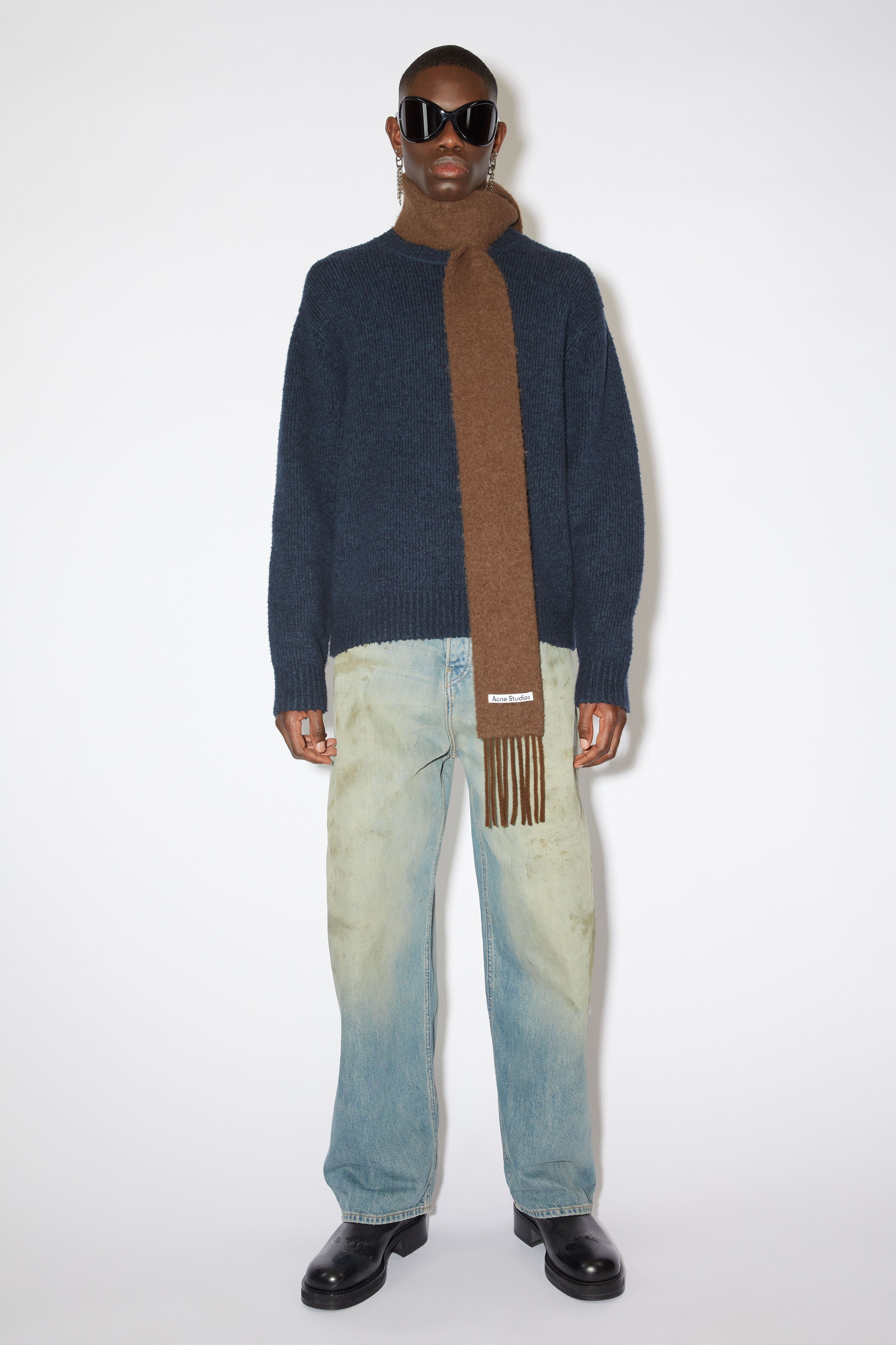 Wool-alpaca fringe scarf - Skinny - Almond brown - 3