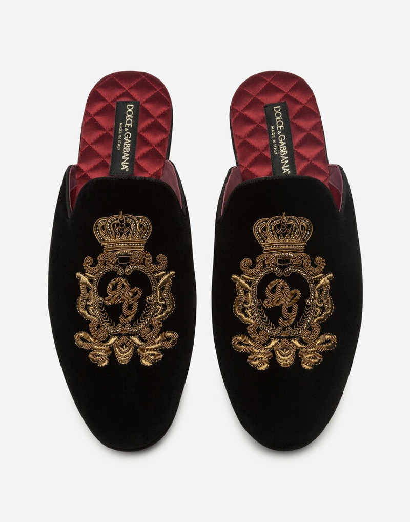 Dolce & Gabbana Velvet open-back slippers with coat of arms embroidery outlook