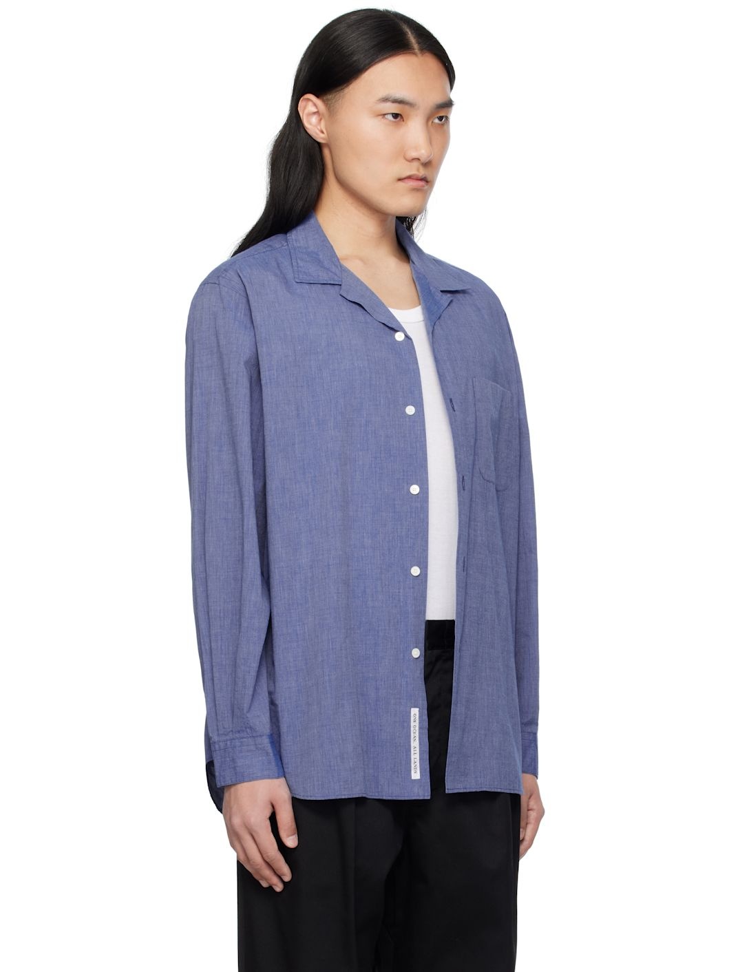 Blue Open Collar End On End Shirt - 2