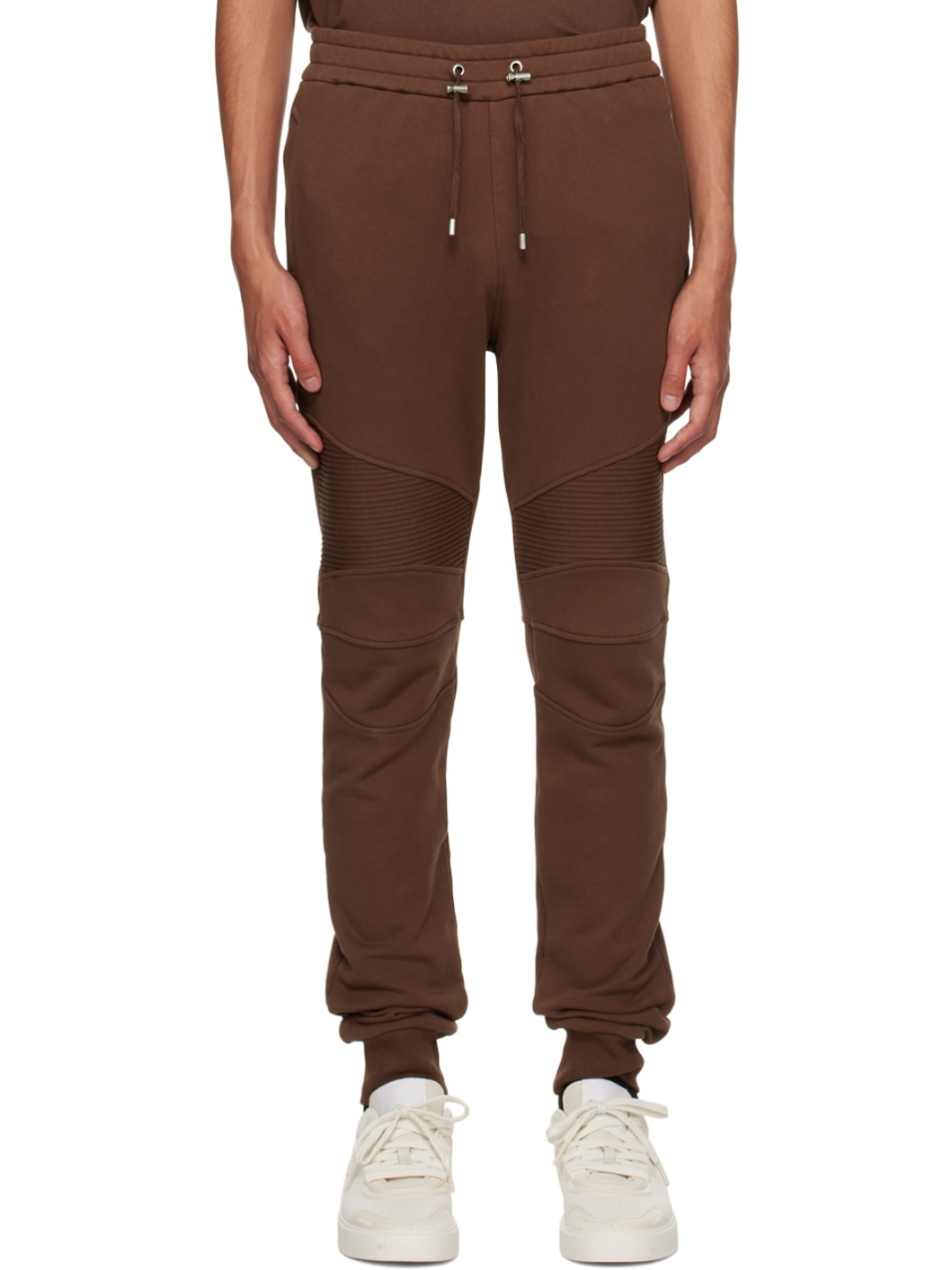 Brown Flocked Sweatpants - 1