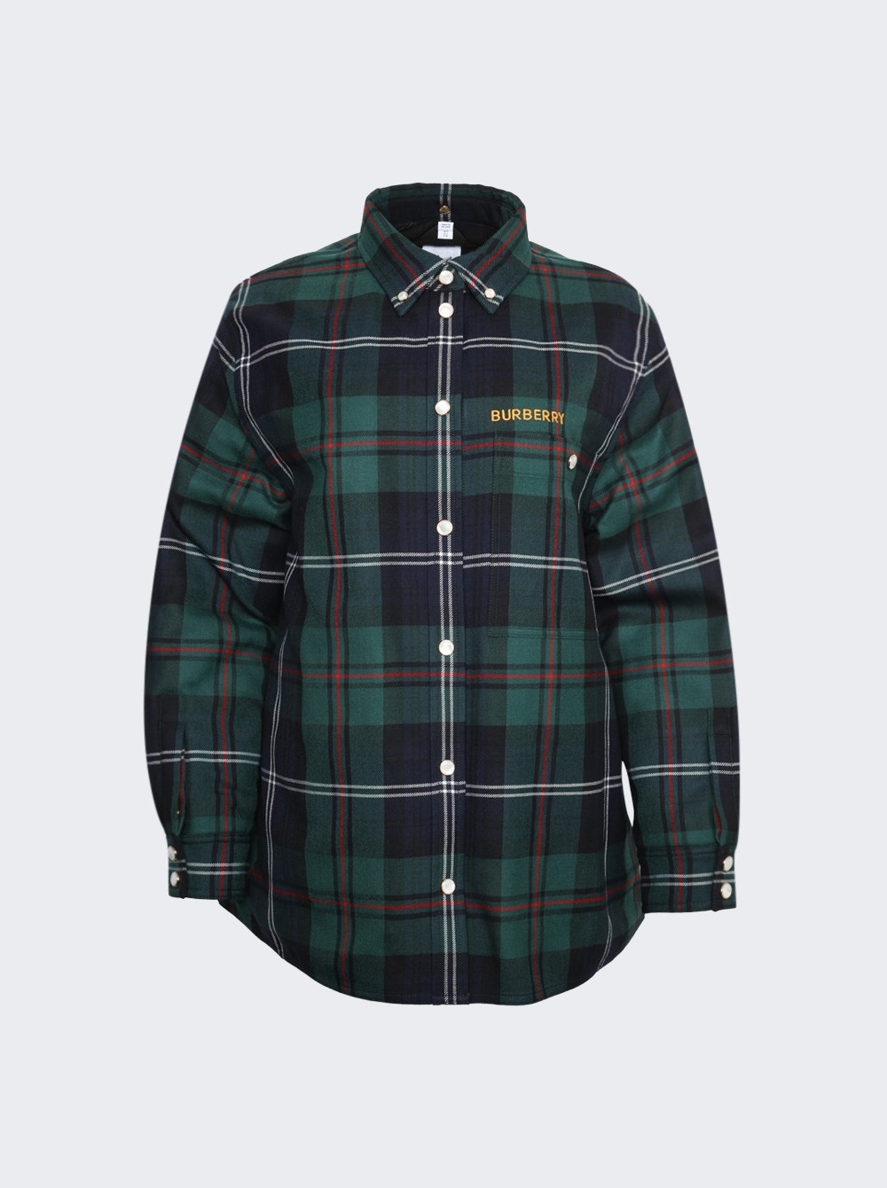 Embroidered Logo Check Wool Overshirt Dark Viridian Green - 1