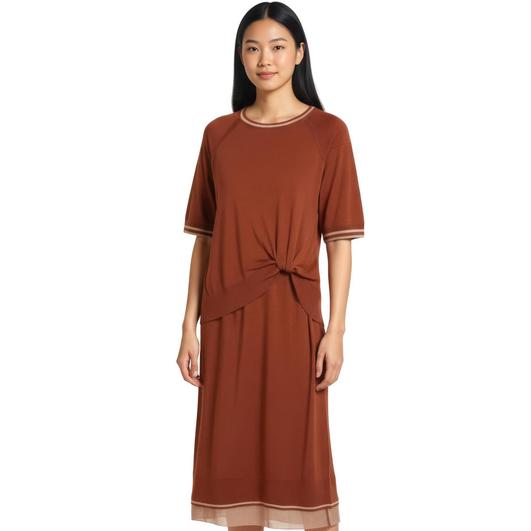 French Tuck Knit Dress With Organza - 2