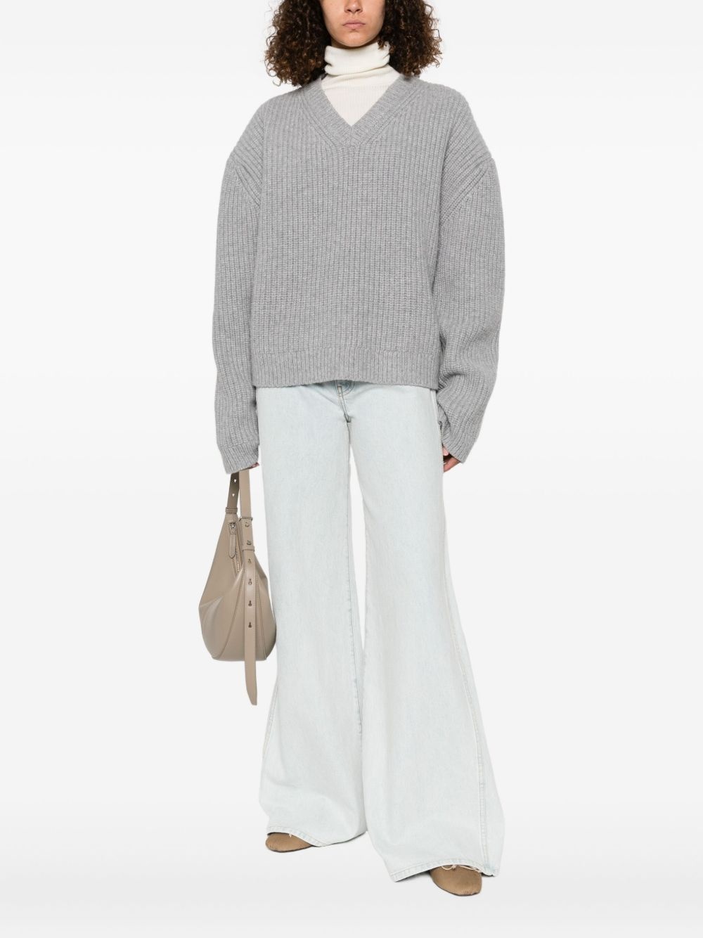 V-neck ribbed sweater - 3