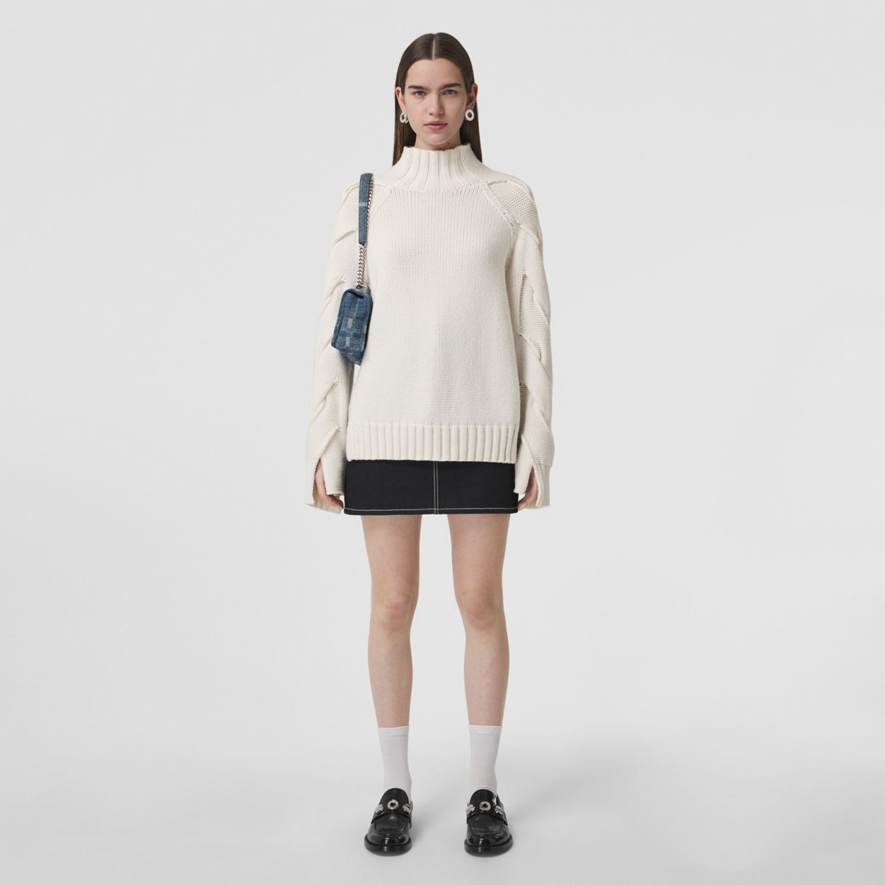 Cable Knit Cashmere Funnel Neck Sweater - 6