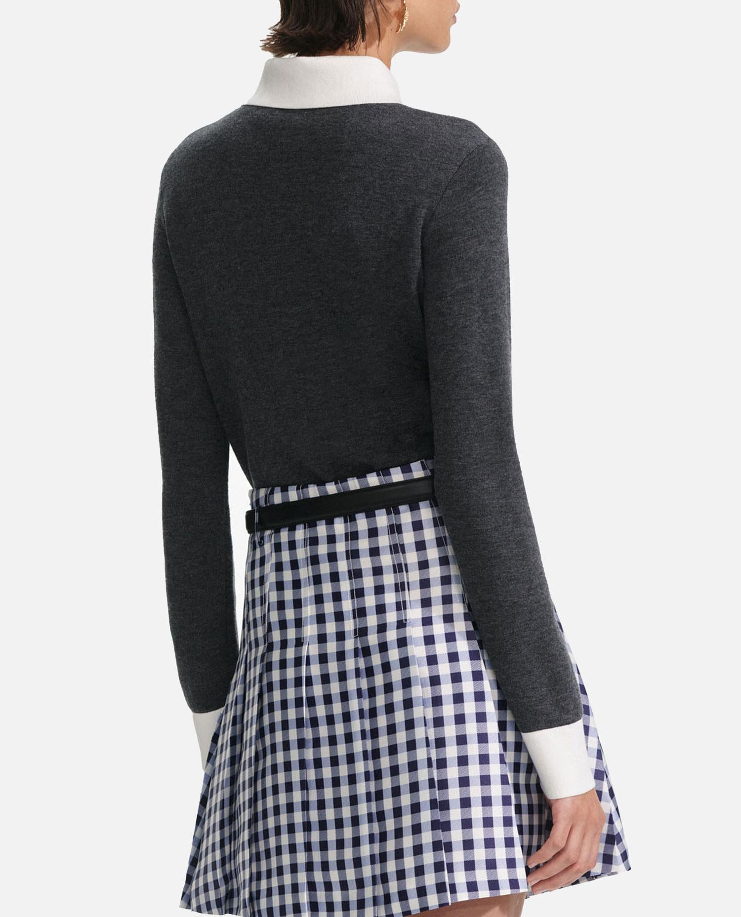 GREY CONTRAST COLLAR CARDIGAN - 4