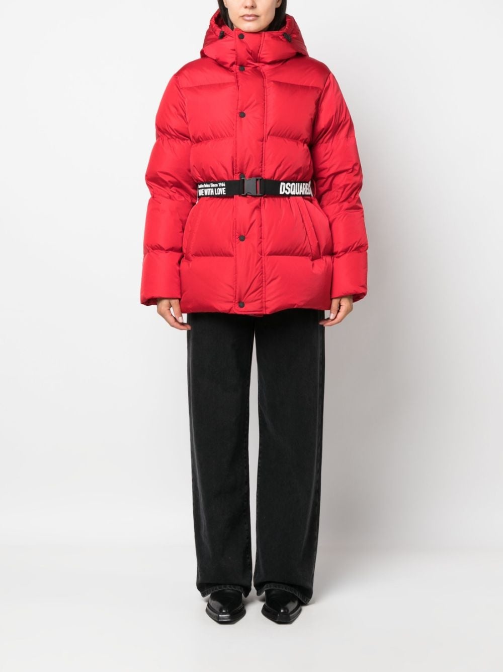 hooded belted puffer jacket - 2
