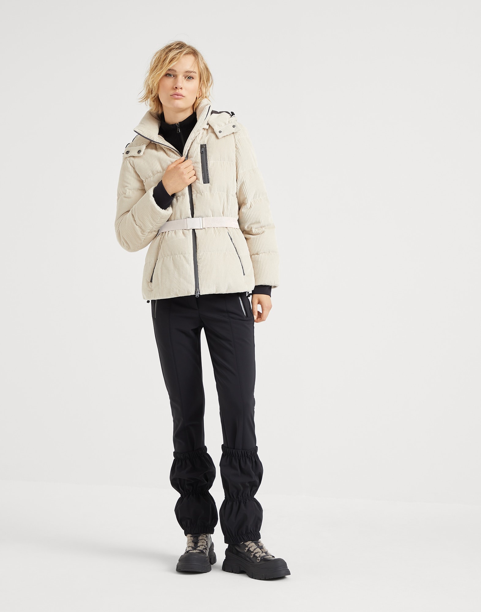 Sparkling cashmere and silk lightweight rib knit hooded sweater with shiny detail - 5