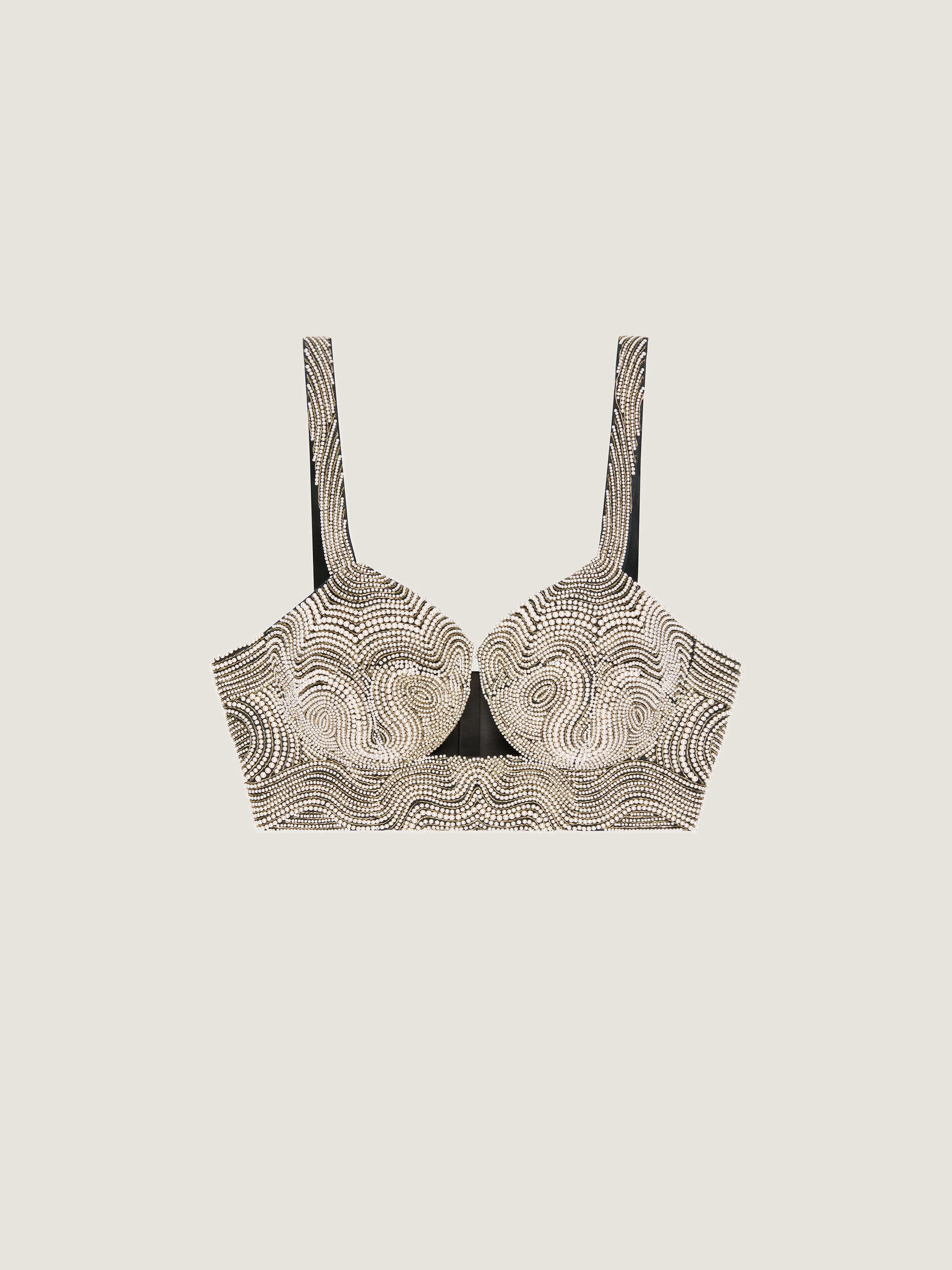BRA TOP IN SATIN WITH EMBROIDERED PEARLS - 1