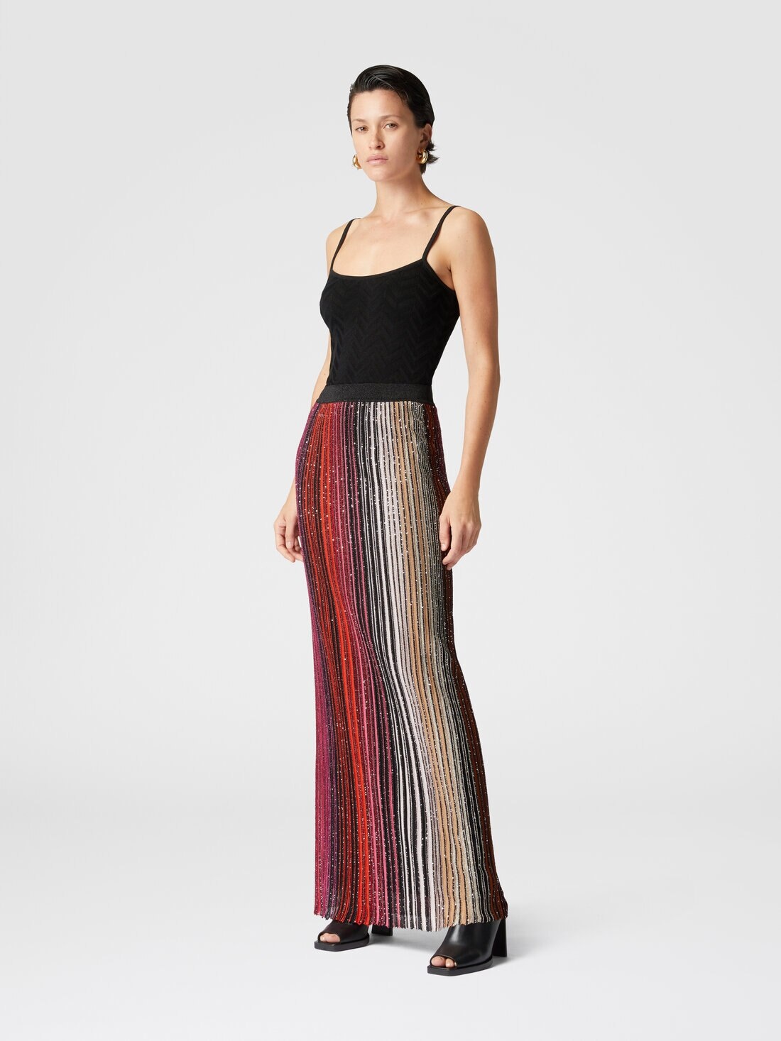 Striped partial long skirt with sequins - 2